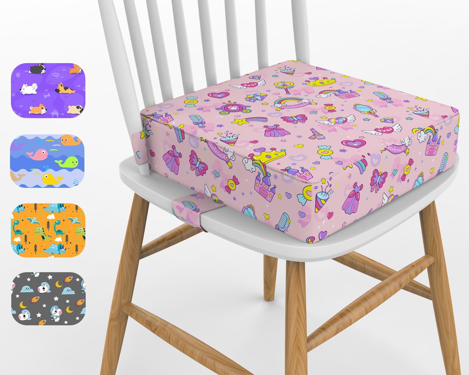 Toddler Booster Seat for Dining Table, KIDUN 4 inch Heightening Cushion for Kids Chair, Adjustable, Heightening Booster Seat Pad for Boy/Girl, Toddler Booster Cushion (Buckle/Pink)