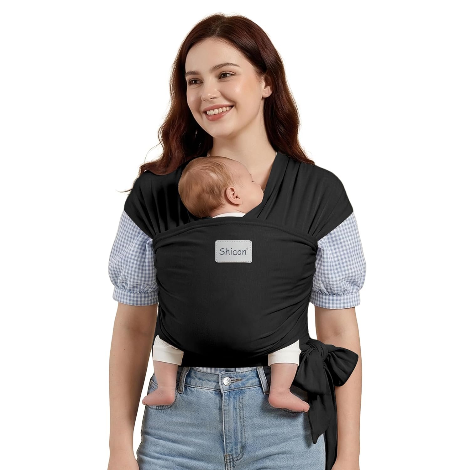 Baby Wrap Carrier, Baby Carrier Wrap Newborn(7-35lbs), Cotton Baby Sling Carriers Wearing Wrap Hands Free, Cozy Newborn Wrap One Size Fits All, Black