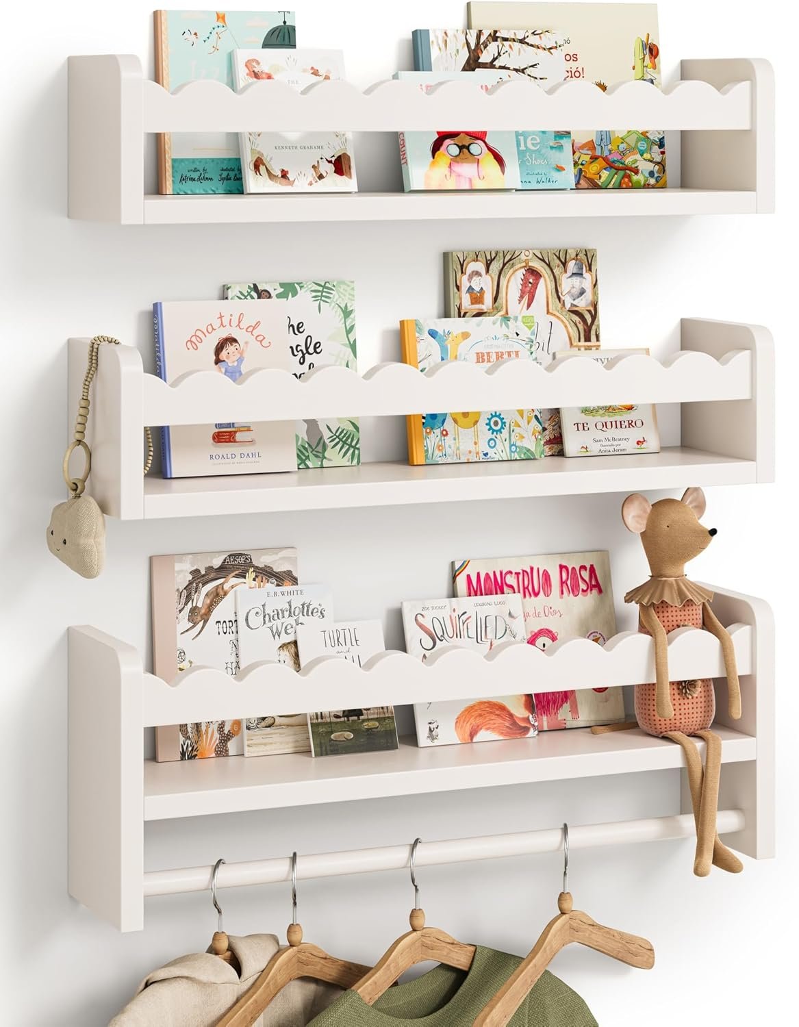 Seocry Nursery Book Shelves, Scalloped Shelves, Floating Book Shelves for Wall, Nursery Deocr for Baby, Toddler (White, 16.5 Inches)
