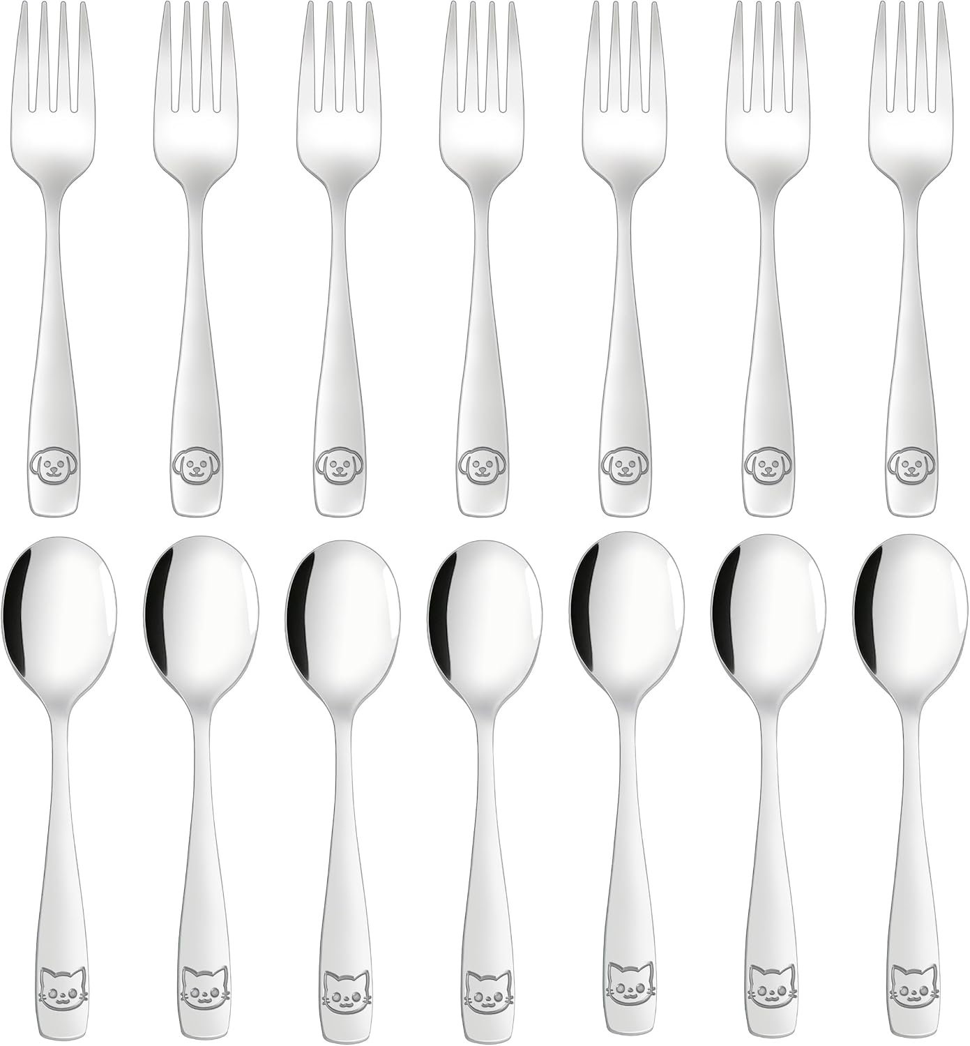 LOCONHA Stainless Steel Toddler Utensils Set - 14 Pcs Kids Silverware, Safe Food Grade, Mirror Polished, Dishwasher Safe, Perfect for Little Hands, Trendy & Durable. ﻿