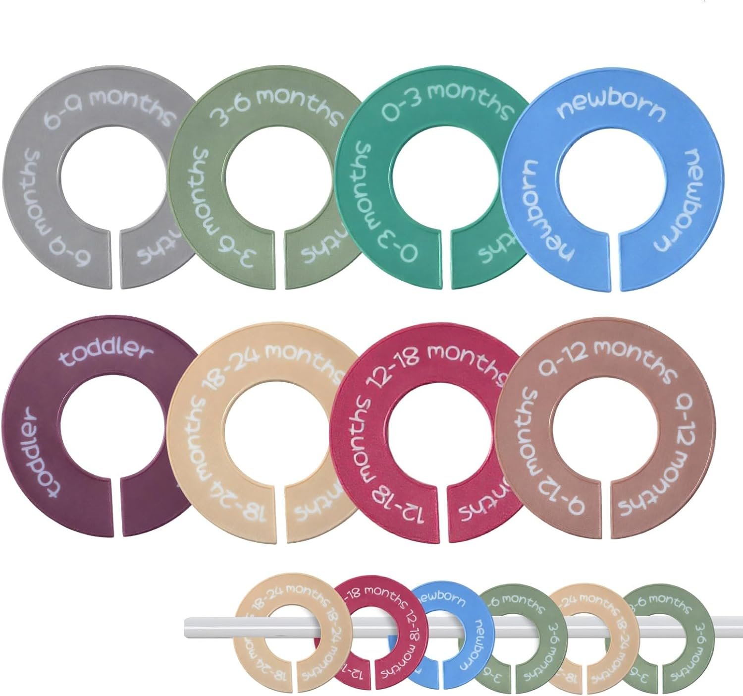 8pcs Baby Closet Dividers, Durable Baby Clothes Organizer, Round Baby Size Closet Dividers for 0-24 Months, Easy-Sort Nursery Closet Dividers with Clear Labels - Fits Most Rods