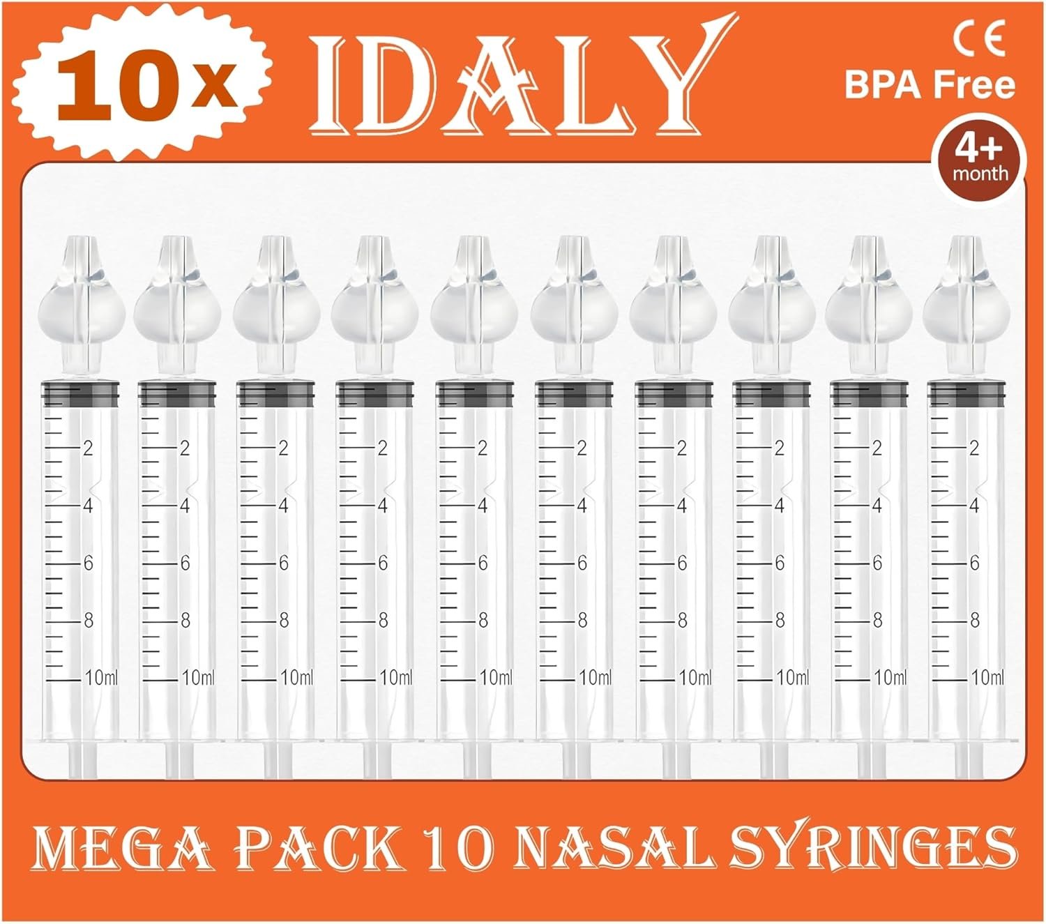 MEGA Pack 10 Baby Nasal Syringe for Mucus Removal – for Babies, Toddlers & Kids – Nasal Aspirator & Irrigation System – Safe, Reusable Silicone Tips – Sinus Rinse & Nose Flush Cleaner..
