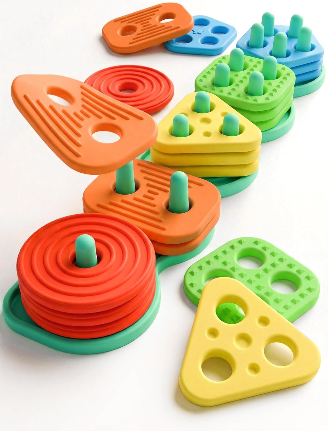 Montessori Learning Toddler Toys 1 2 3: Soft Silicone Shape Color Sorting Stacking Toy for 1-3 Year Old Boy Girl Gifts