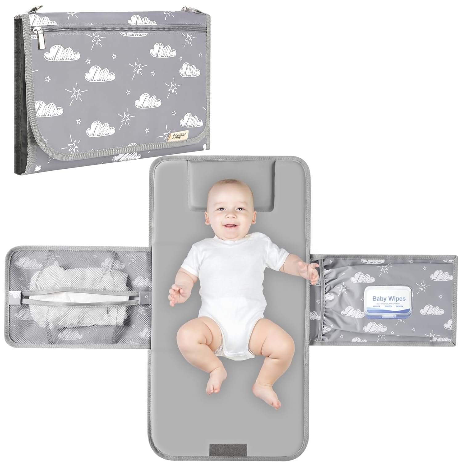 Diaper Changing Pad, Extra Large Portable Changing Pad for Baby with Wipes Holder, Foldable Travel Diaper Changing Mat with Shoulder Strap