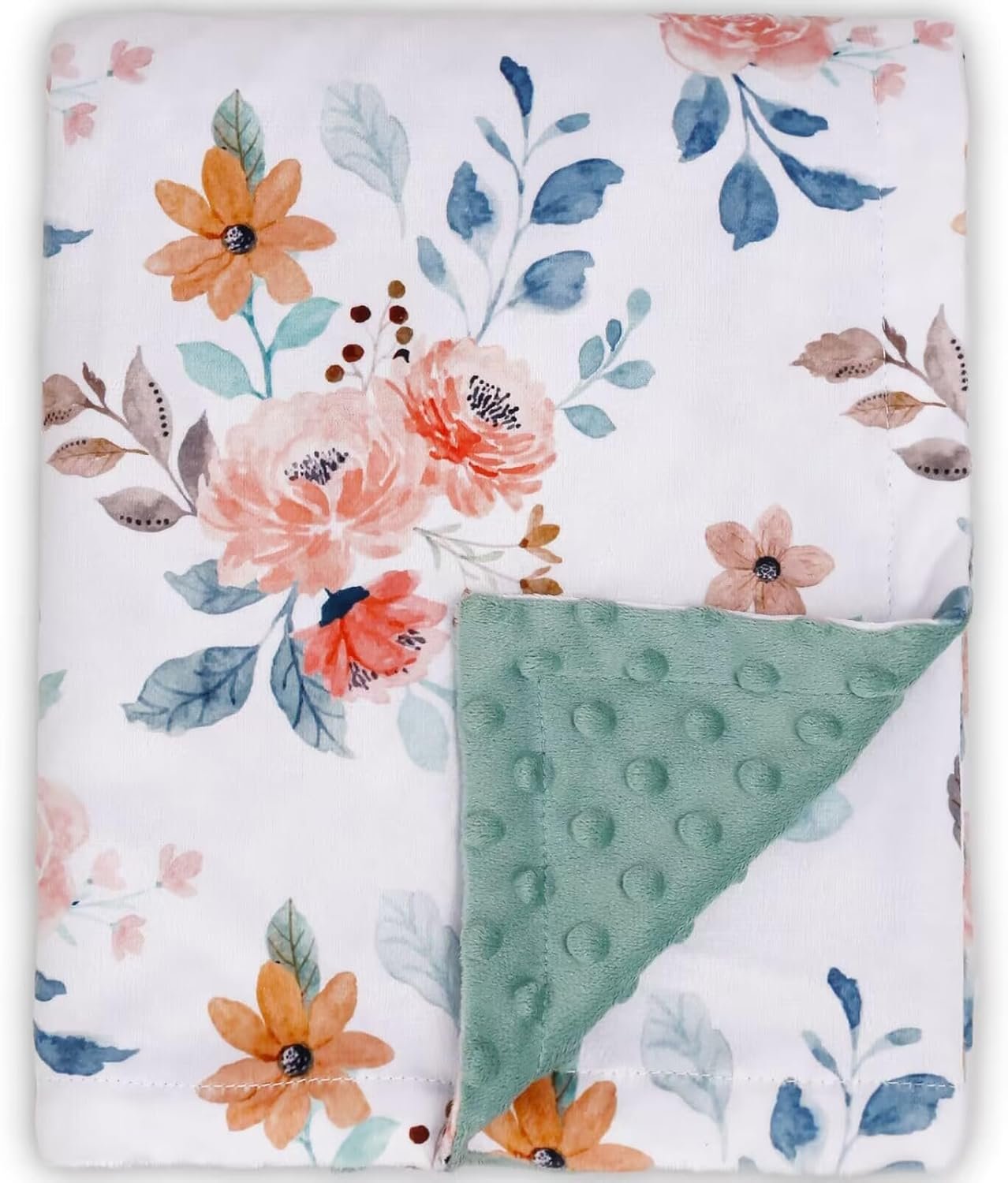 BORITAR Baby Blankets Super Soft Plush Mink Fabric for Girls Boys, Elegant Multicolor Floral Receiving Blankets with Double Layer Dotted Backing for Newborn Toddler, 30 x 40 Inch