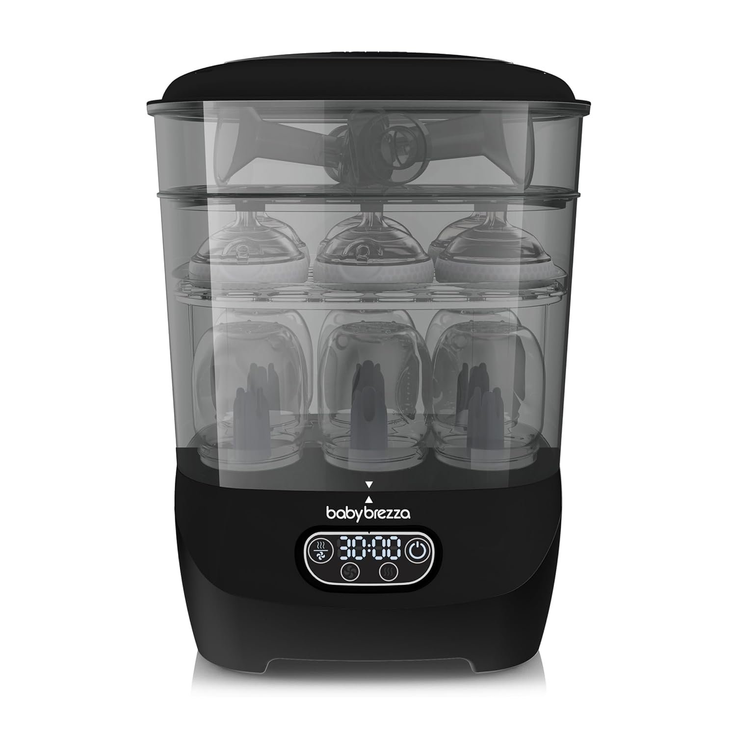 Baby Brezza Bottle Sterilizer and Dryer Advanced – 33% Faster - Largest Capacity Steam Sanitizer - Universal Sterilization Machine for All Bottles + Pump Parts - HEPA Air Filter, Black