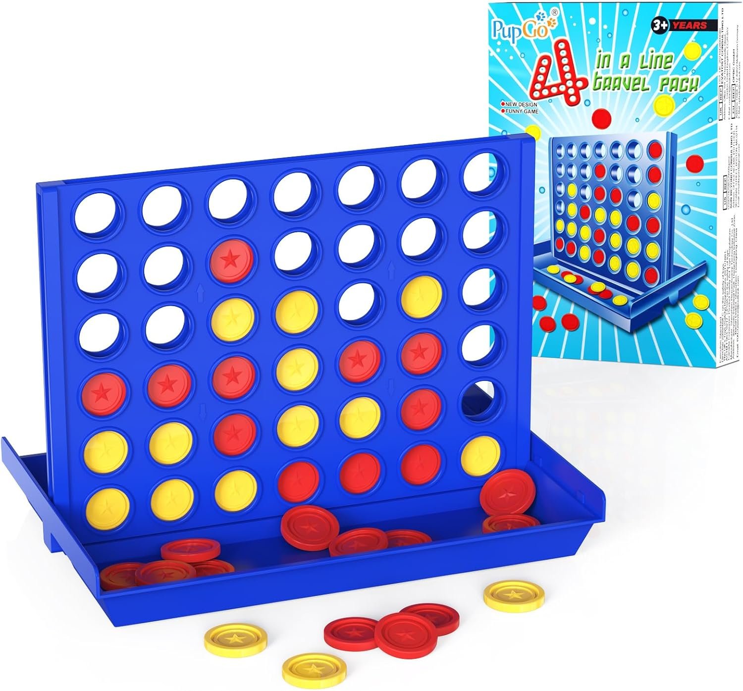 Pup Go Pocket-Sized 4 in a Row for Kids Ages 3+, Perfect Travel Companion for Kids, Travel Games for Car, Road Trip & Airplane. Classic 2 Players Strategy Game for Boys Girls, 6 Spare Discs Included
