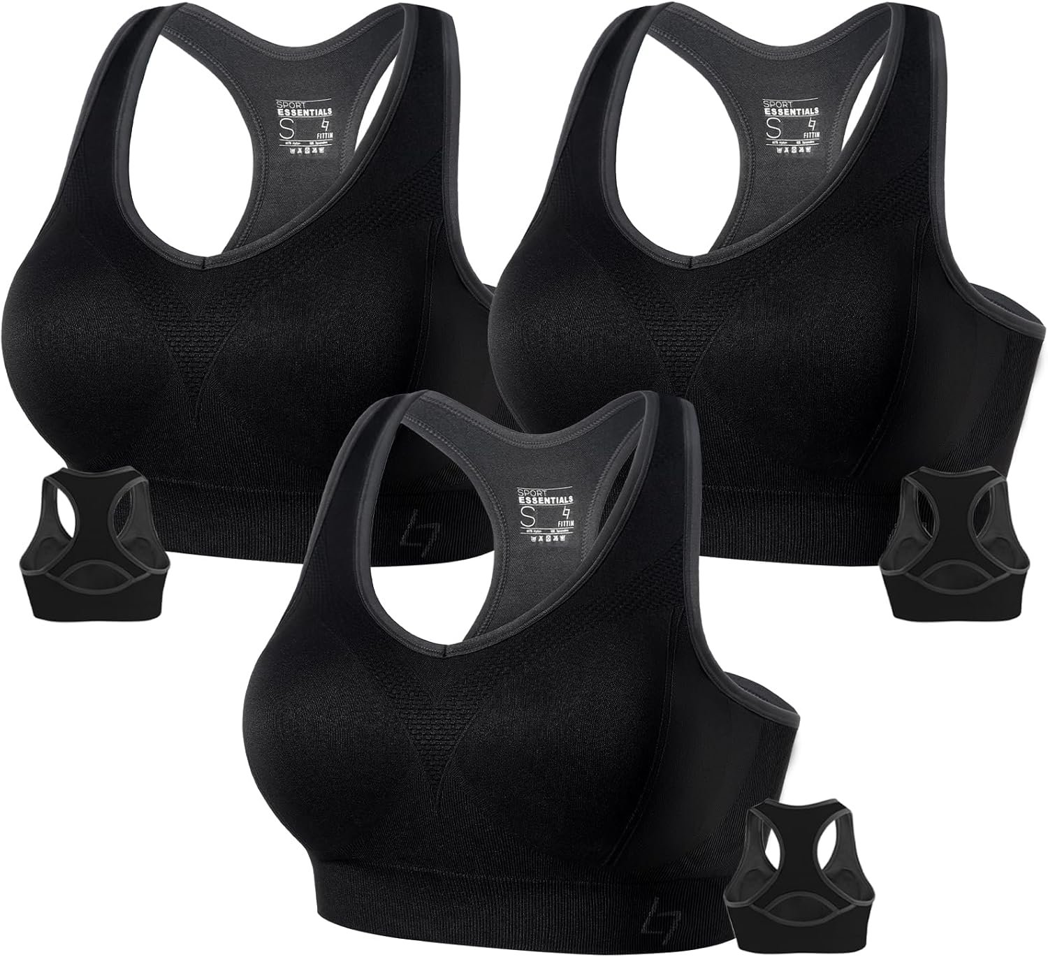 FITTIN Racerback Sports Bras for Women - Padded Comfortable Seamless Support for Yoga Workout Gym - for Plus Size Large Bust