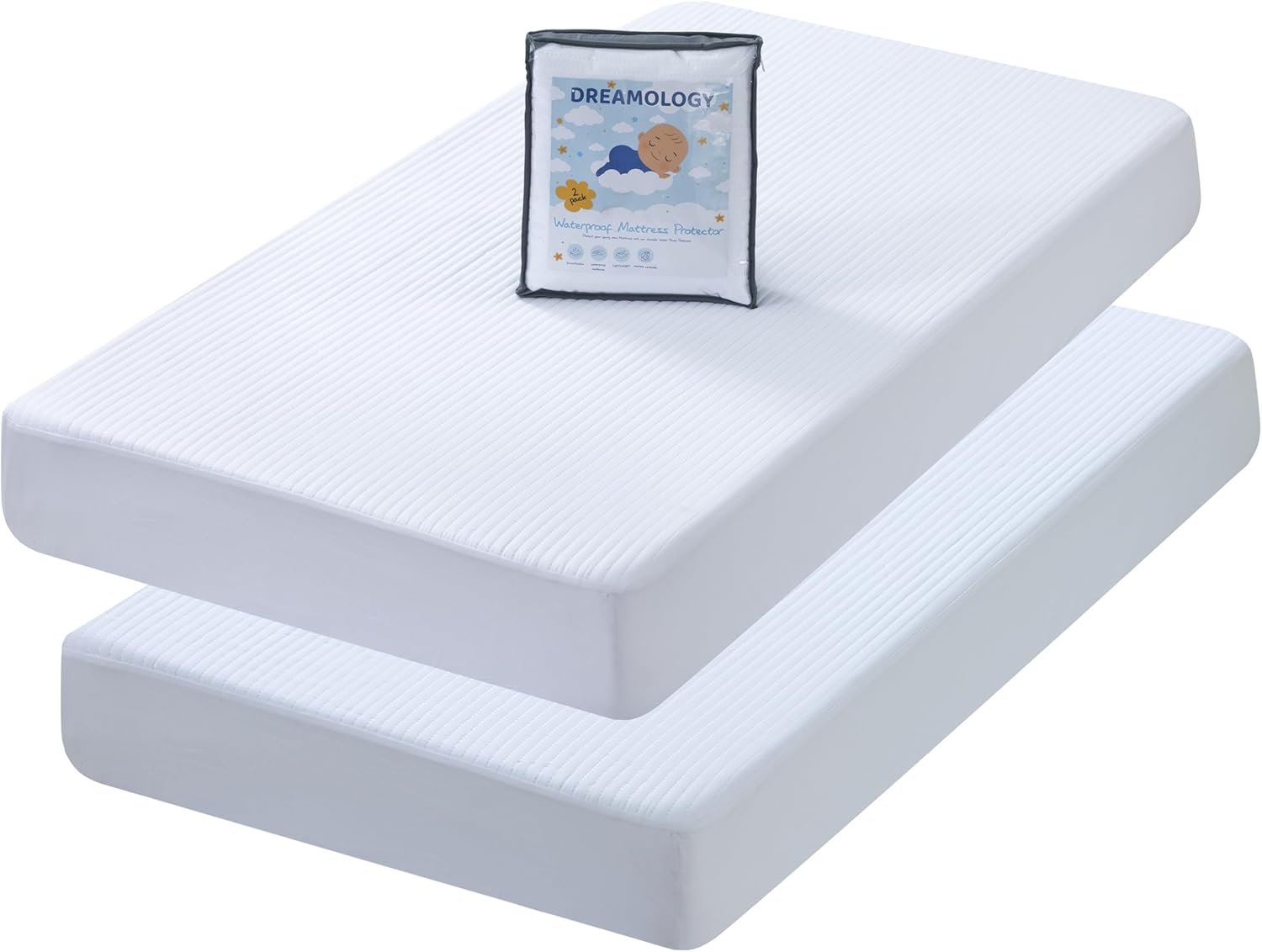 Dreamology Crib Mattress Protector Waterproof,Crib Mattress Pad Cover,2 Pack,100% Waterproof, Noiseless & Machine Wash Standard Mattress Protector Sheet,Quilted Mattress Protector, 52" x 28"