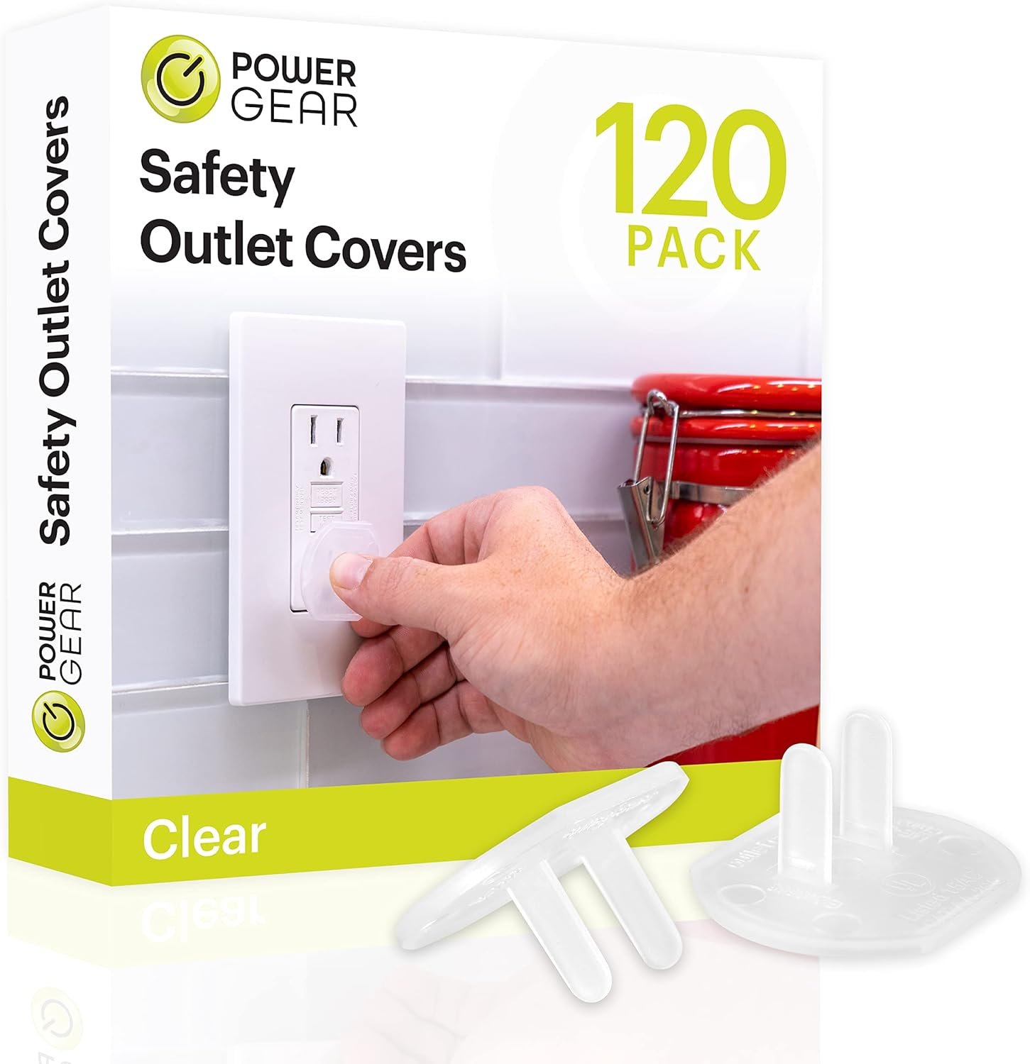 Power Gear Child Safety Electrical Outlet Covers, Tamper‑Resistant Plug Protectors for Standard Wall Outlets, Baby‑Proof & Child‑Proof Safety Caps, Clear, 120 Pack, 54614
