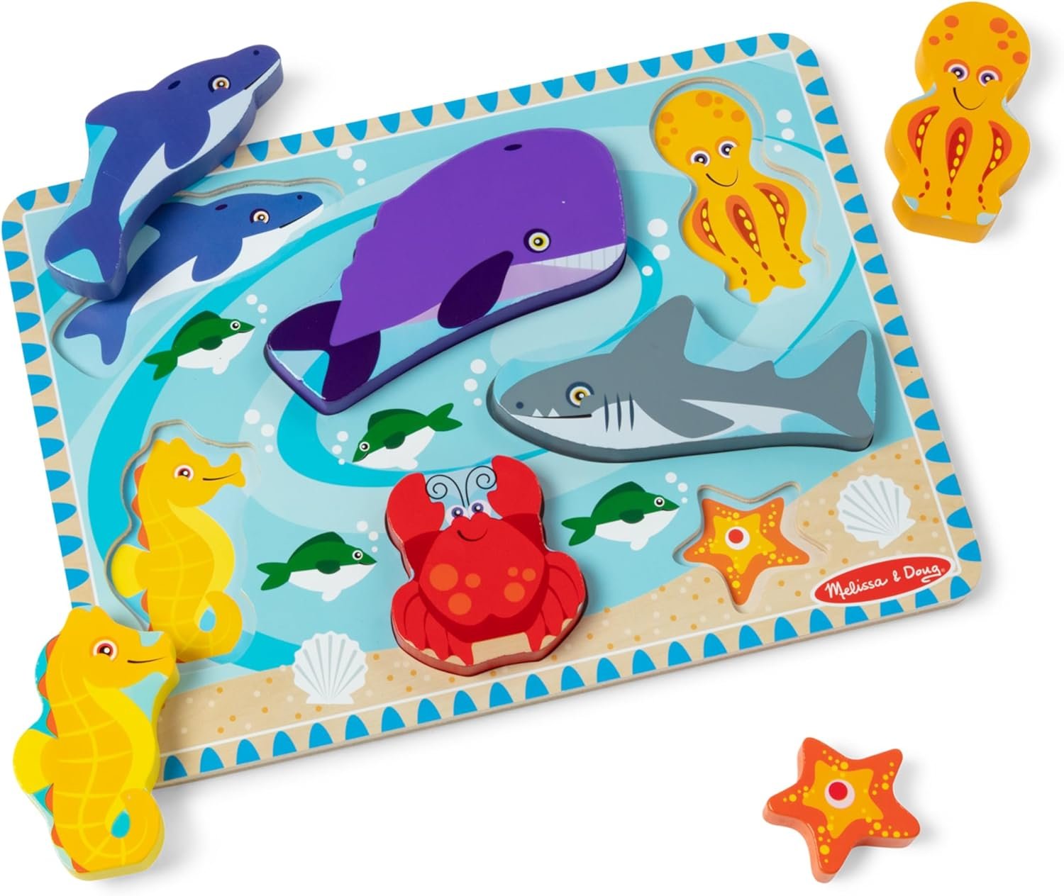 Melissa & Doug Sea Creatures Ocean Wooden Chunky Puzzle - 7 Pieces