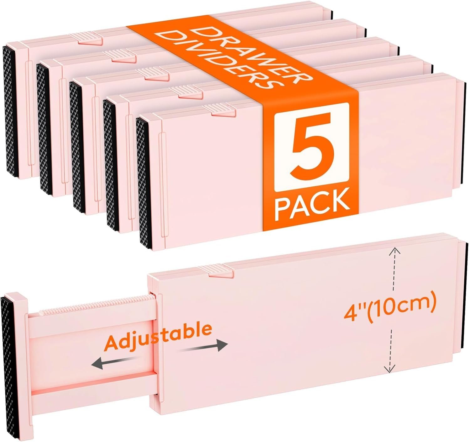 Lifewit 5 Pack 4" High Drawer Dividers 28-43.5cm/11-17" Adjustable Drawer Organizer for Clothes/Utensils, Expandable Drawer Separator in Dresser/Kitchen/Bedroom/Office Organization & Storage Pink