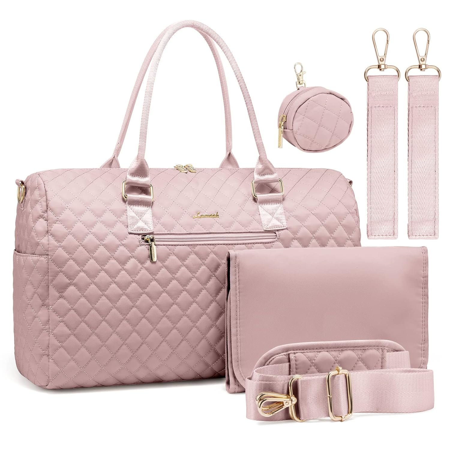 LOVEVOOK Diaper Bag Tote with Pacifier Case and Changing Pad, Large Capacity Mommy Bag for Hospital and Weekender Travel, Functional Baby Bag Newborn Baby Essential, Pink