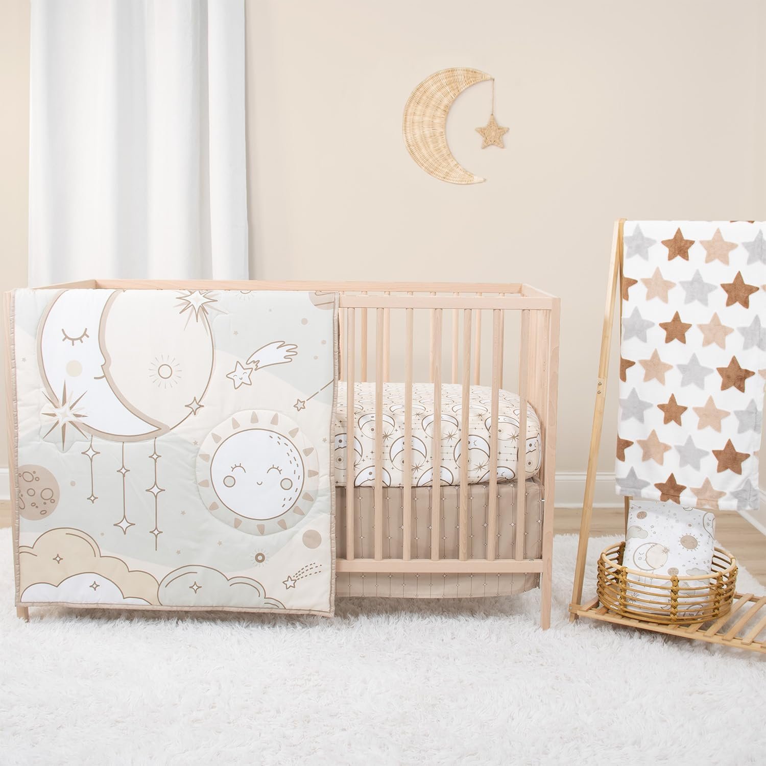 The Peanutshell 5 Piece Baby Crib Bedding Set for Boys & Girls - Newborn, Infant & Toddler Nursery Bed Set Decor with Fitted Crib Sheets, Blanket, Dust Ruffle Comforter - Starry Skies