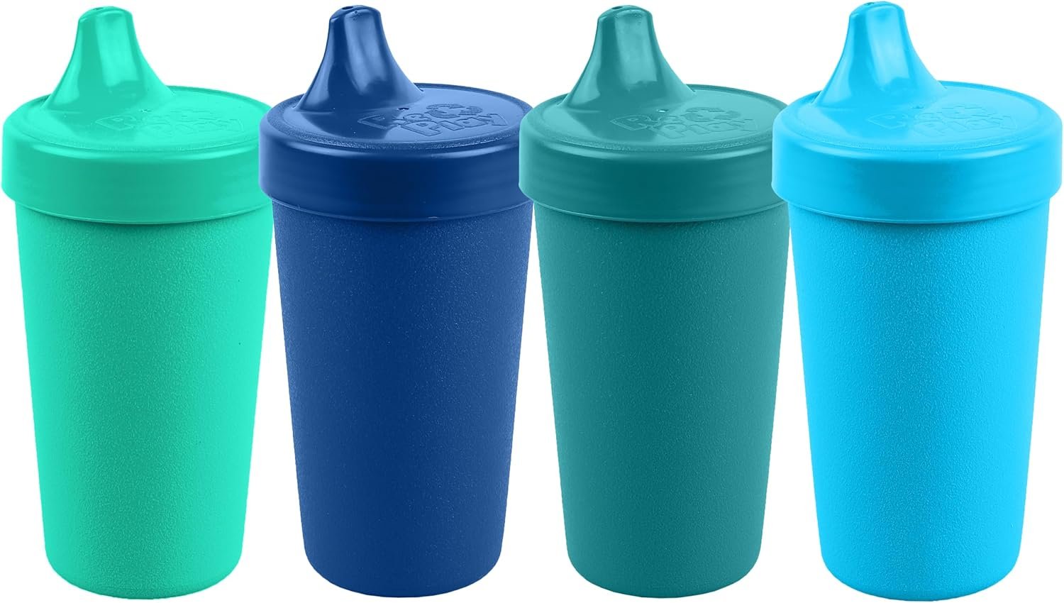 Re-Play Spill-Proof Sippy Cups for Toddlers - Kids Reusable 10 Oz Set of 4, Dishwasher & Microwave Safe, Made in USA, True Blue