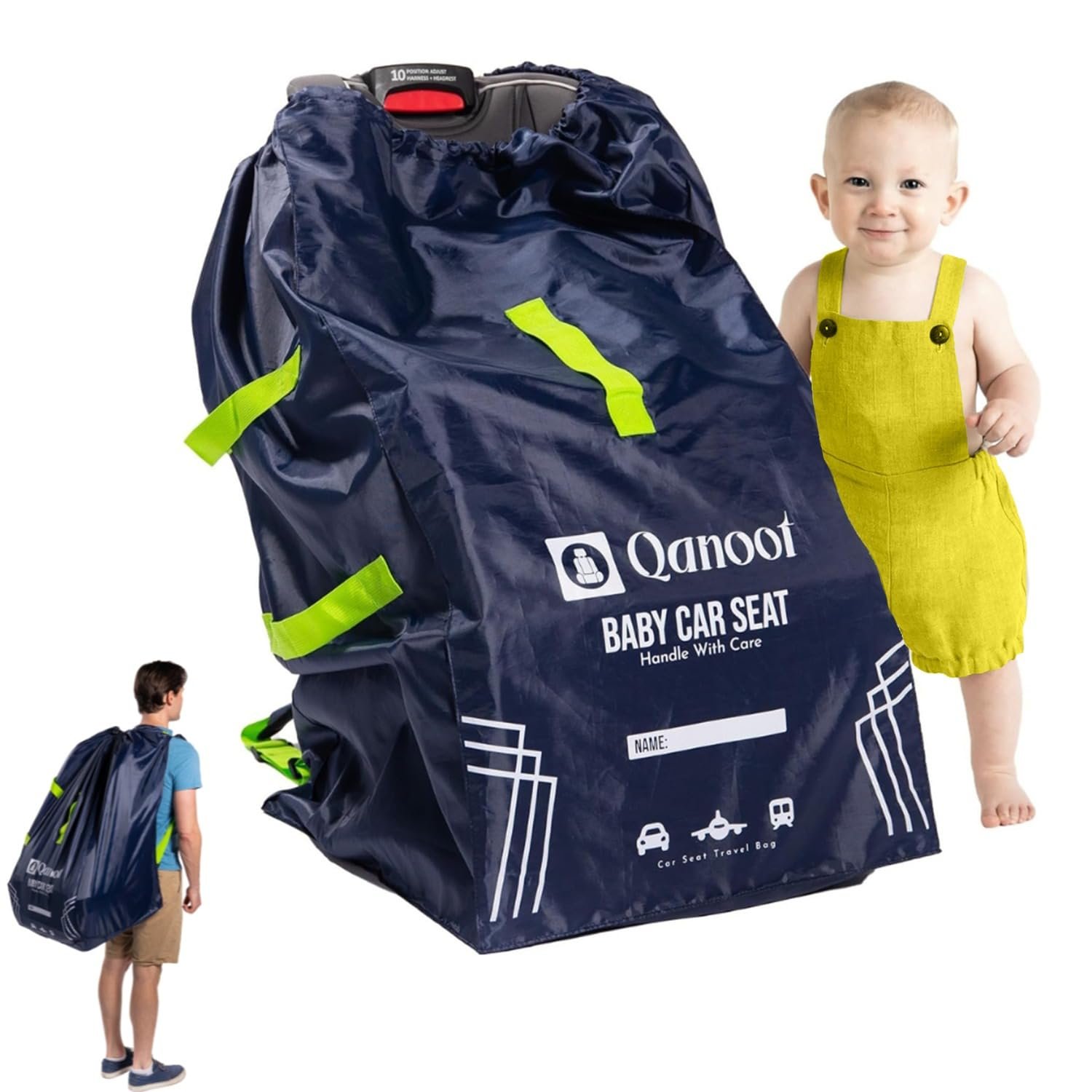 Infant Car Seat Travel Bag for Airplane - Durable Gate Check Bag for Car Seats that fits easily on Convertible Car Seats, Infant Carriers & Booster Seats (Backpack, Blue)