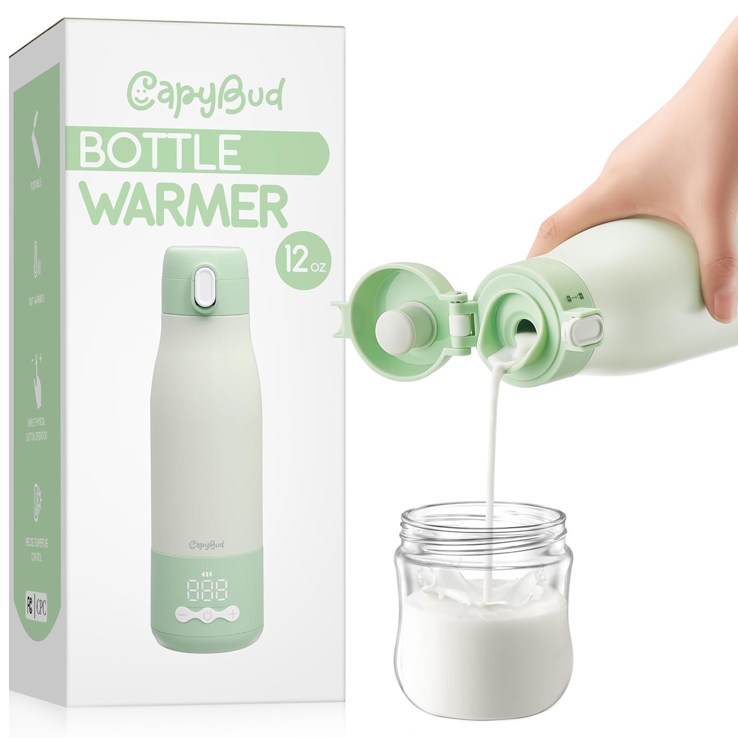 Portable Bottle Warmer for Travel, 3Min Fast Heating Bottle Warmer for Breastmilk & Water, 12 Oz Milk Warmer with Precise Temp Control and 9000mAh Long-Lasting Battery for Travel, Car, Outdoor