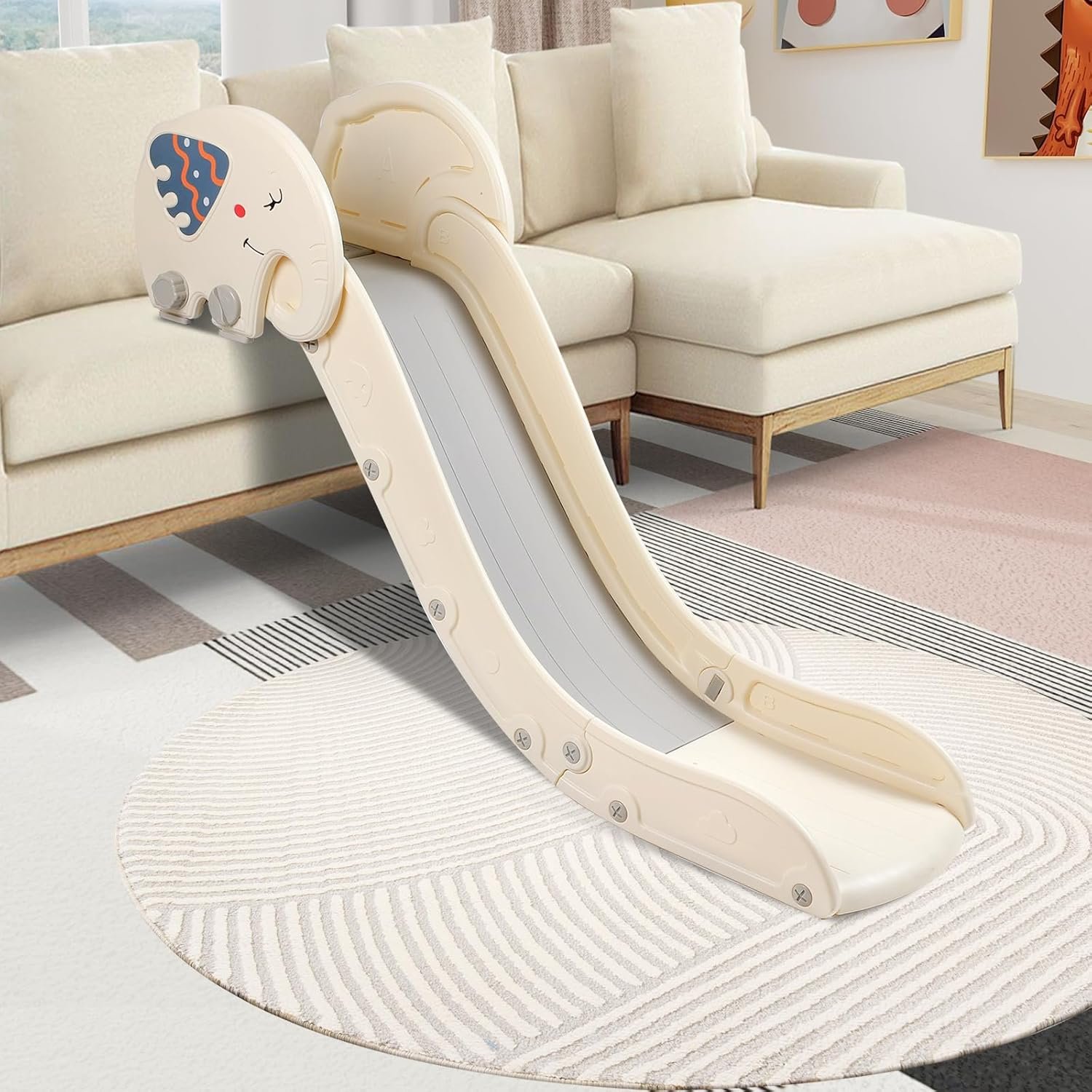 Indoor Couch Slide for Toddlers 1-3, Kids Baby Toddler Slide, Add-on for Modular Play Couches, Indoor Playset for Sofa Bed Stair, with Secure Guardrail, Gentle Slope, Extended Buffer Zone (Small)