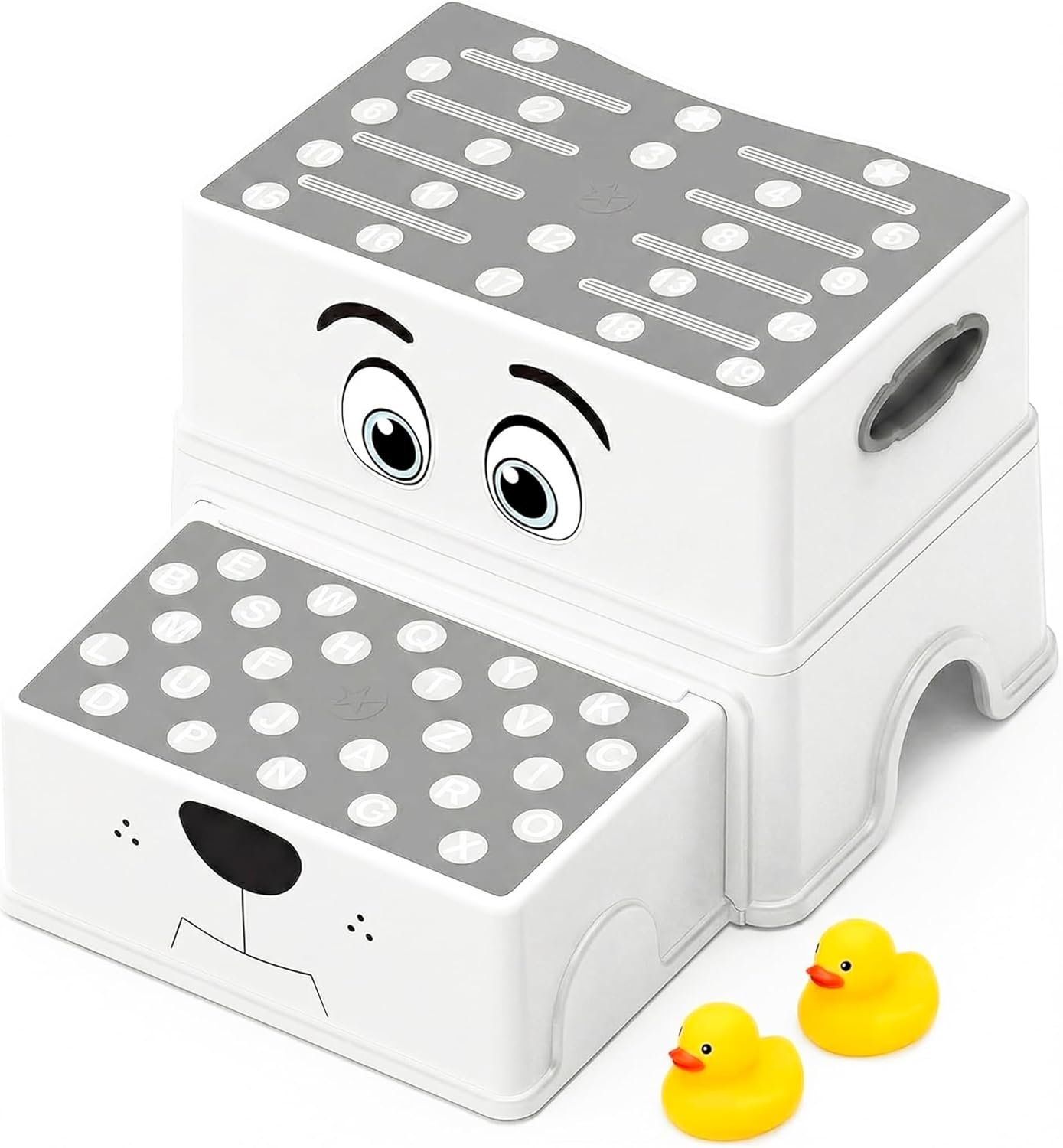 UNCLE WU 2 Step Stool for Kids & Toddlers - Anti-Slip Potty Training Stool for Bathroom Sink, Toilet & Kitchen, Kids Poop Stool, Lightweight & Sturdy (with 2 Ducks)