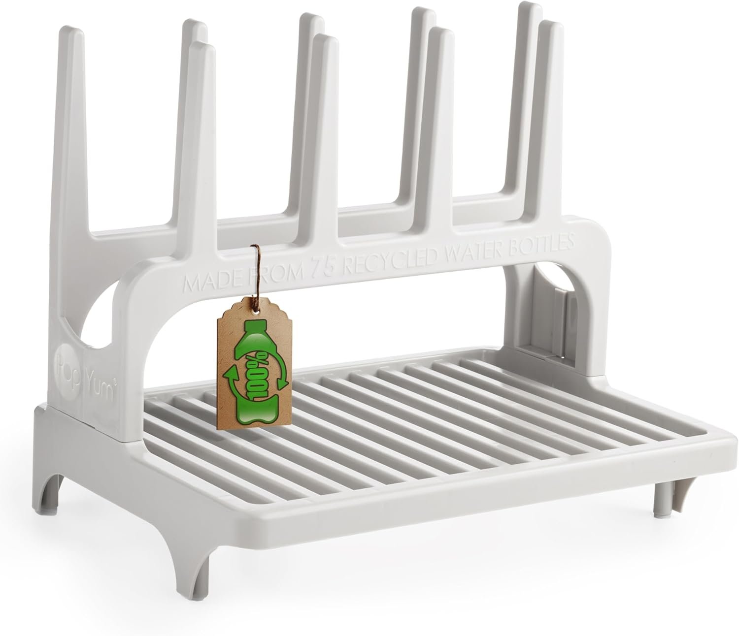 PopYum Seattle Gray Space Saving Drying Rack Made from 100% Recycled Bottles, Countertop for Baby Bottle, Plastic Bags, Cups, Glass, Tumblers, Compact