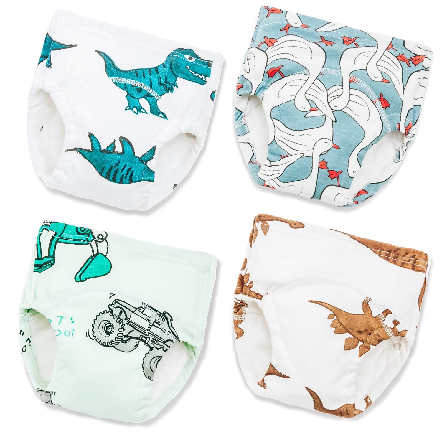 Joyo roy Soft Potty Training Pants 4 Packs Reusable Toddler Training Underwear 18-24 Months 100% Cotton Absorbent Kid Confident Potty Training Underwear for Boys Stretchable Waterproof Pee Pants