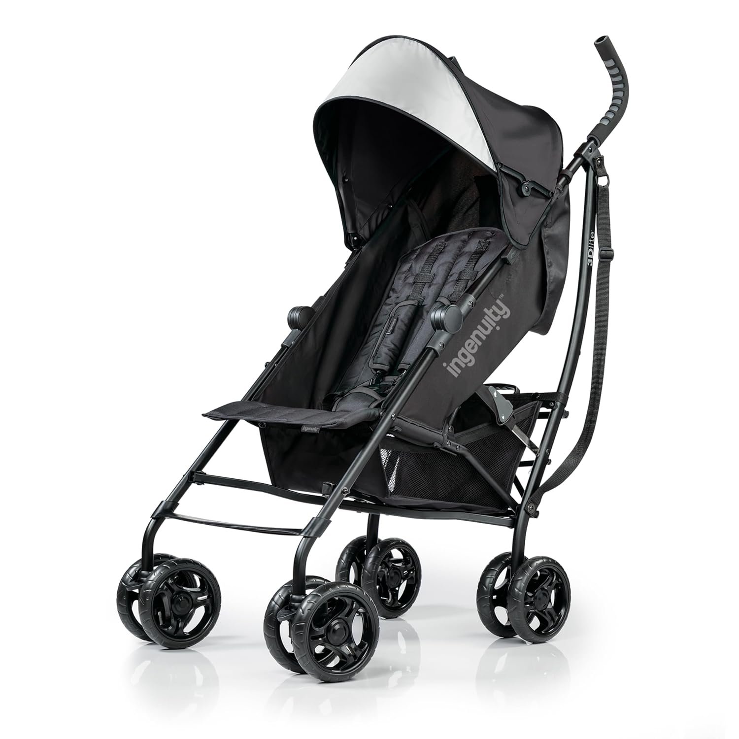 3Dlite Convenience Stroller,Jet Black–Lightweight Stroller with Aluminum Frame,Large Seat Area, 4 Position Recline, Extra Large Storage Basket– Infant Stroller for Travel&More