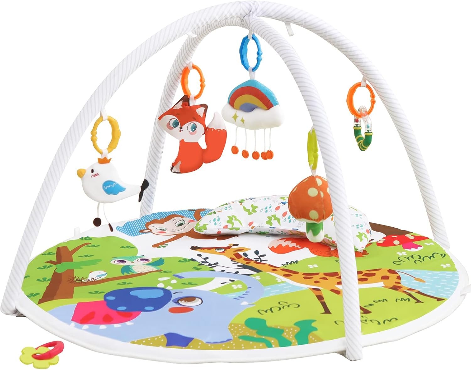 Baby Play Gym, ibabejoy Activity Play Mat for Newborn to Toddler, Stage-Based Sensory & Motor Skills Development, 7in 1 Non Slip Language Discovery Platmats with Teether