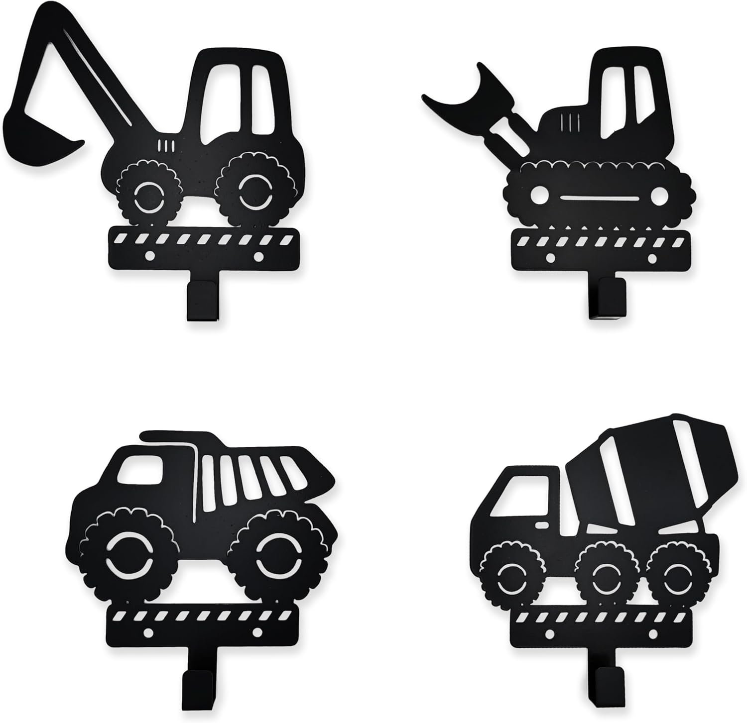 4 Pieces Construction Vehicles Silhouette Shape Metal Wall Hooks Coats Hooks Decorative Hooks for Kids Room Boys Room Nursery Playroom Classroom
