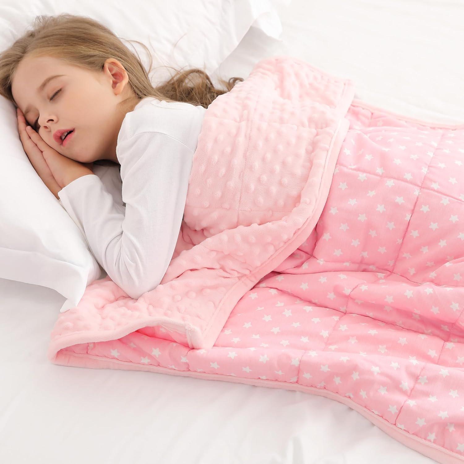 Alomidds Weighted Blanket Kids 3lb 36"x48", Minky Dots Small Weighted Blanket Cooling, Comfort Breathable Soft Throw Heavy Blanket for Sleeping, Pink Star