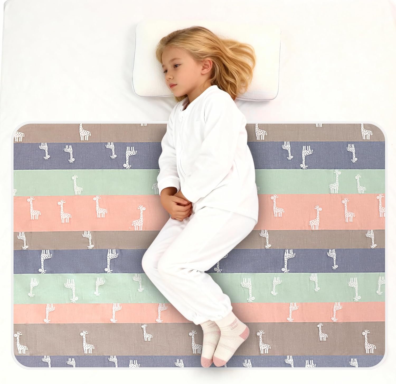 Pee Pads for Kids, Toddler Bed Mattress Protector - Waterproof Washable Bedwetting Potty Training, Reusable Crib Protector Cover and Incontinence Mats for Sheets (Green Deer​, 34 x 52 Inch)