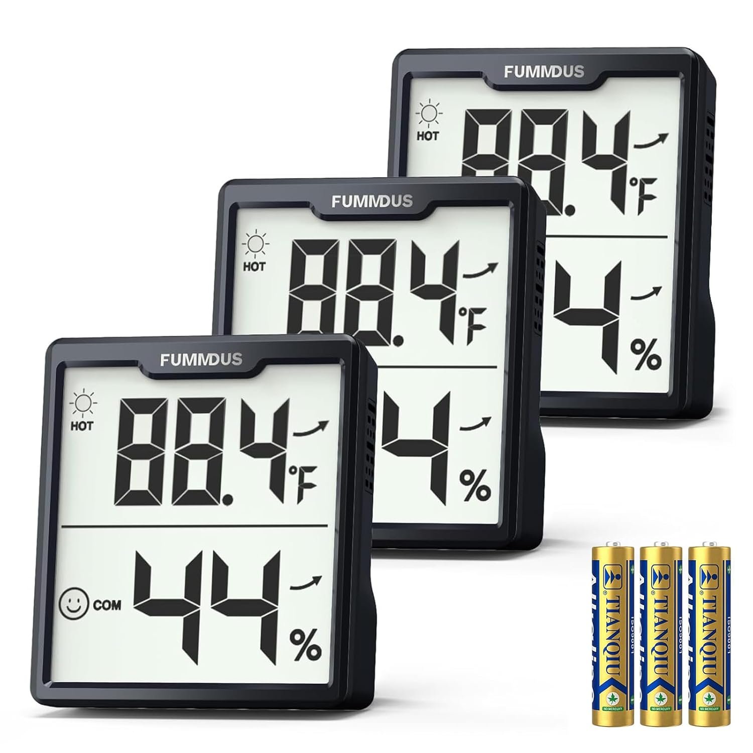 3 Pieces Digital Hygrometer Indoor Thermometer Humidity Meter with Accurate Temperature and Humidity Monitor for House, Baby Room, Office, Greenhouse, Cellar (Black)