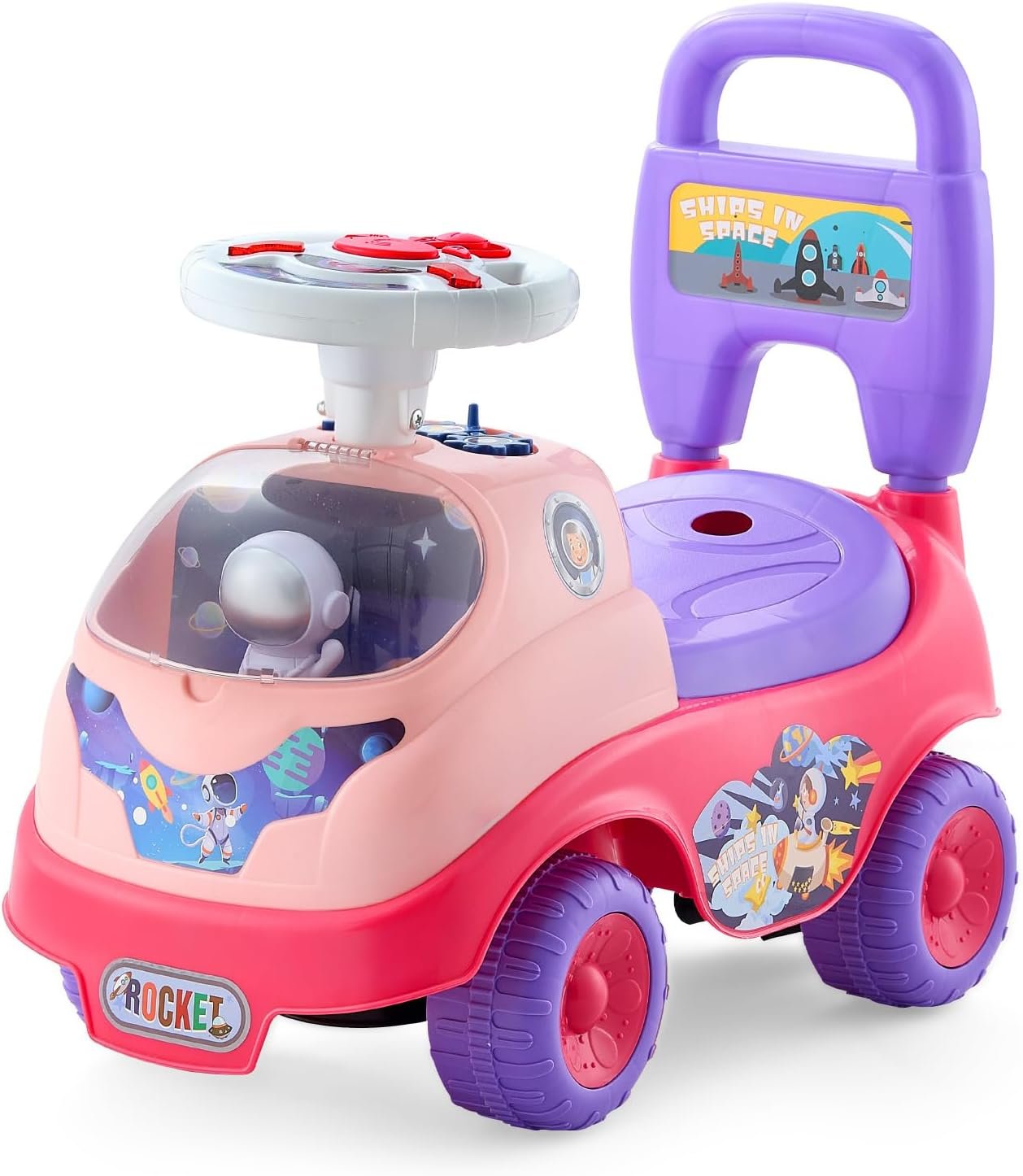 VEVOR Ride On Toddler Push Car, Push Car for Toddler 19 to 36 Months, Kids Ride On Toy with Horn & Music, 48.5 lbs Load Capacity, Under-seat Storage, Foot-to-Floor Walker for Toddlers Boys Girls, Pink
