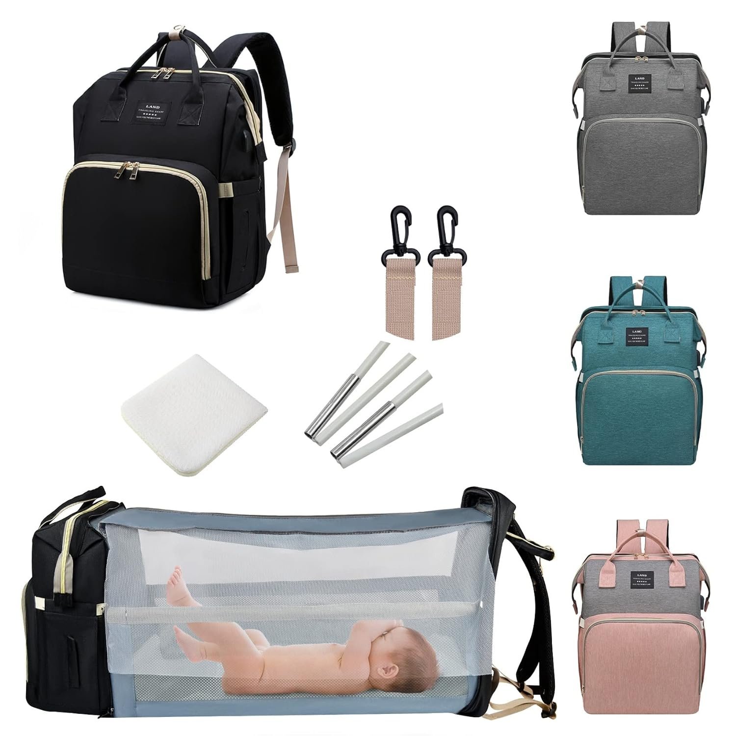 ANWTOTU Baby Diaper Bags with Changing Station,Waterproof Diaper Bag Backpack for Moms Dads with USB Charging Port,Large Capacity Multifunctional Baby Essentials(Black)