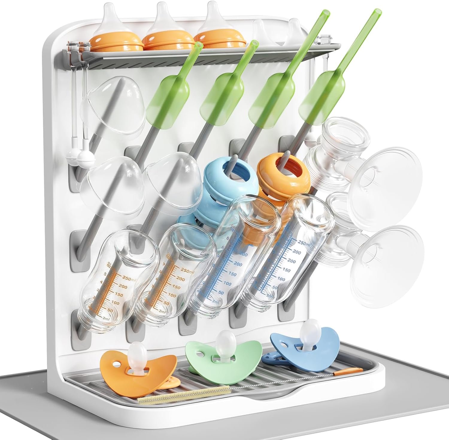 Lifewit Large Baby Bottle Drying Rack with Drain Mat & 15 Hooks, Newborn Essentials Must Haves, Countertop Holder Organizer for Baby Stuff, Rack Dryer for Pacifiers, Weighted Straws, Pump Parts