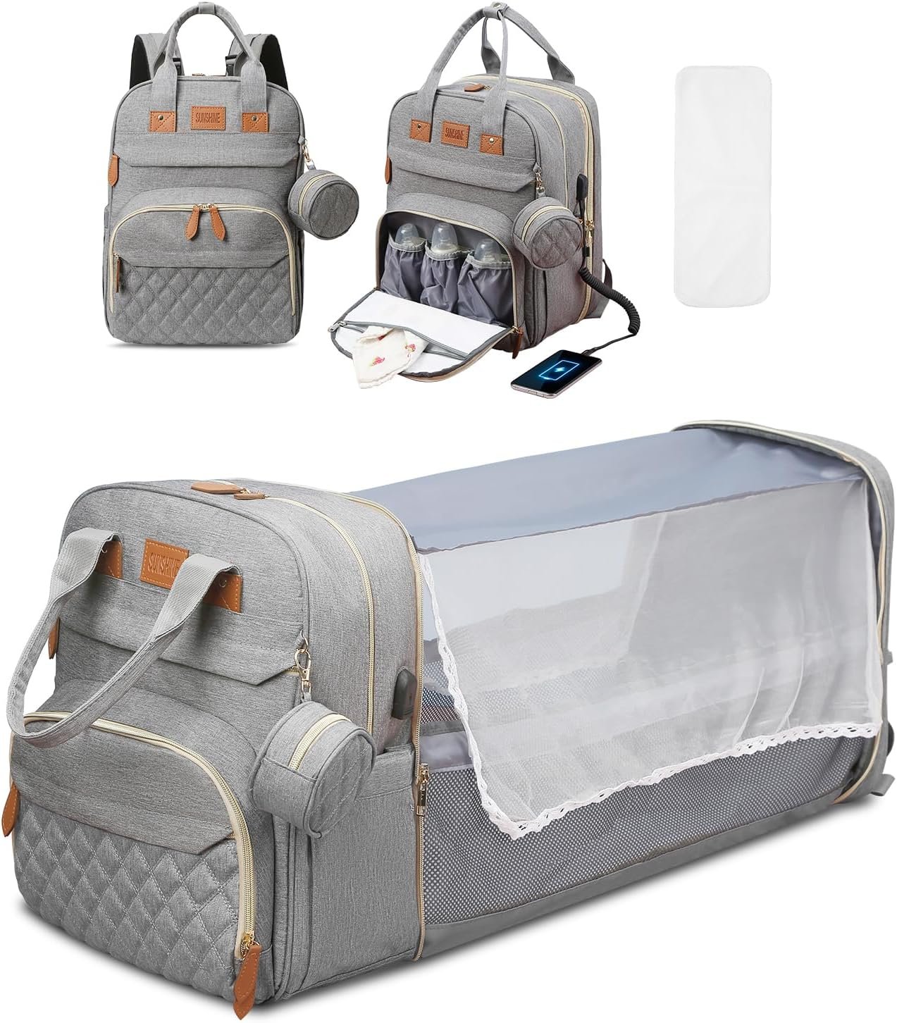 JSTPRO Diaper Bag Backpack, Large Diaper Bag with Changing Station, Baby Bag, New Mom Gifts, Lightweight Waterproof Unisex Diaper Bag with Insulated Pockets and USB Charging Port, Grey