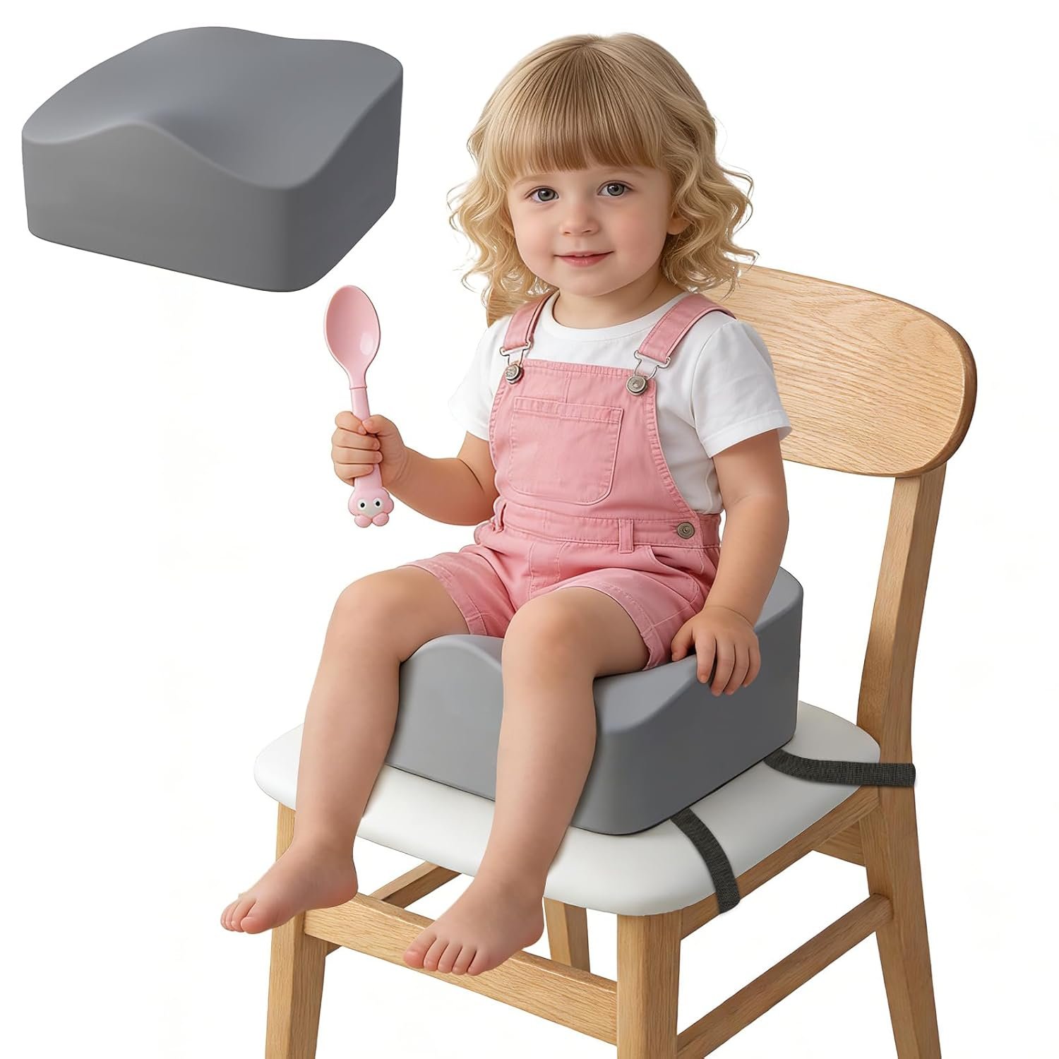 Ergonomic Toddler Booster Seat for Kitchen Chair, Booster Seat for Dining Table Promotes Good Posture, Non-Slip Base & TPU Waterproof Cover & Double Safety Strap, fit for 18 Months to 5 Years