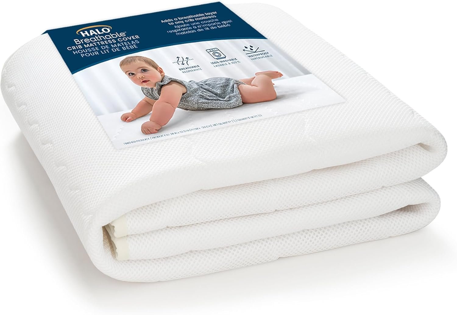 HALO Breathable Crib Mattress Cover – Quilted Mesh, Waterproof, Universal Fit for Standard Crib & Toddler Beds, Easy to Change, Machine Washable