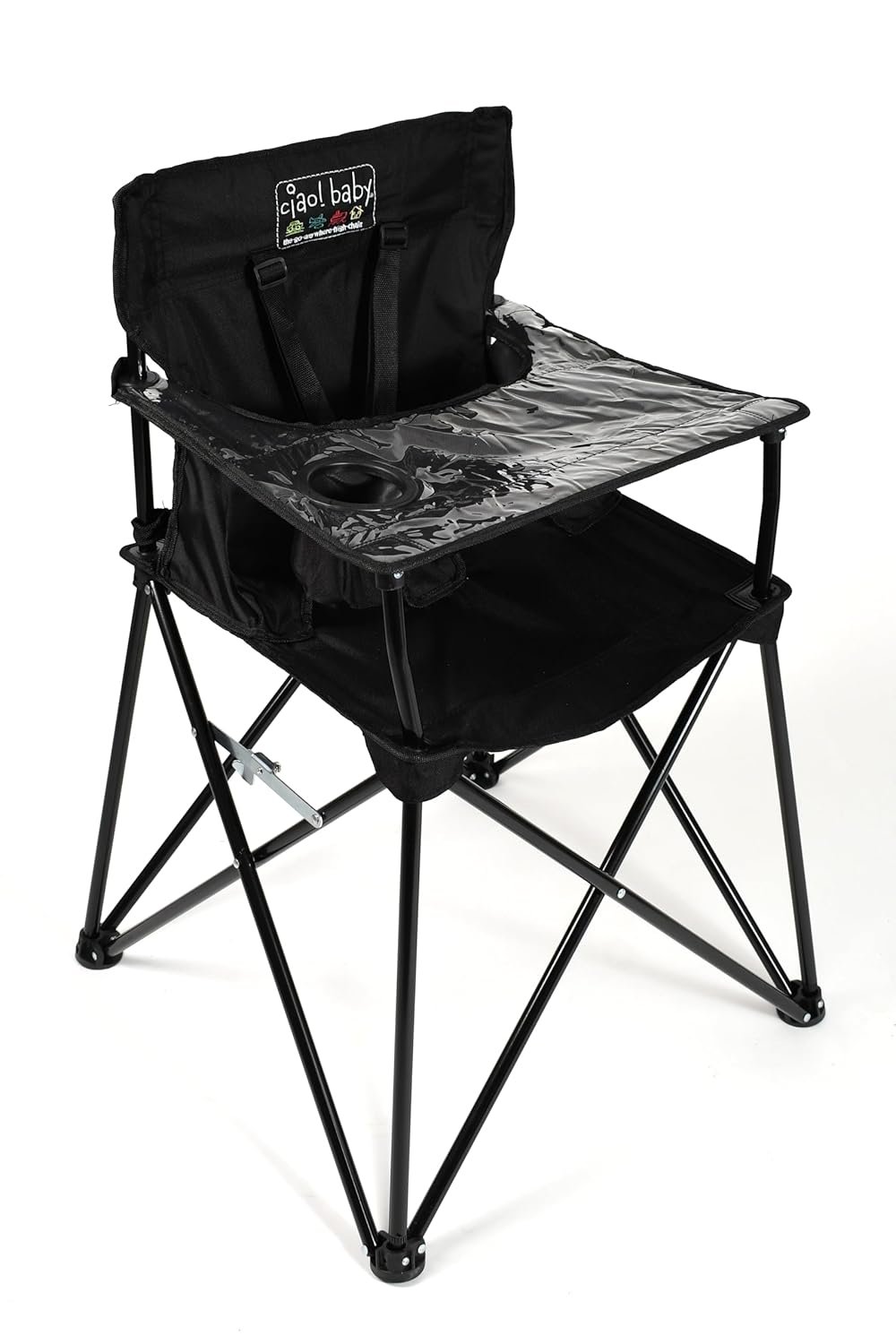 ciao! baby Portable High Chair for Babies and Toddlers, Compact Folding Travel High Chair with Carry Bag for Outdoor Camping, Picnics, Beach Days, and More (Black)