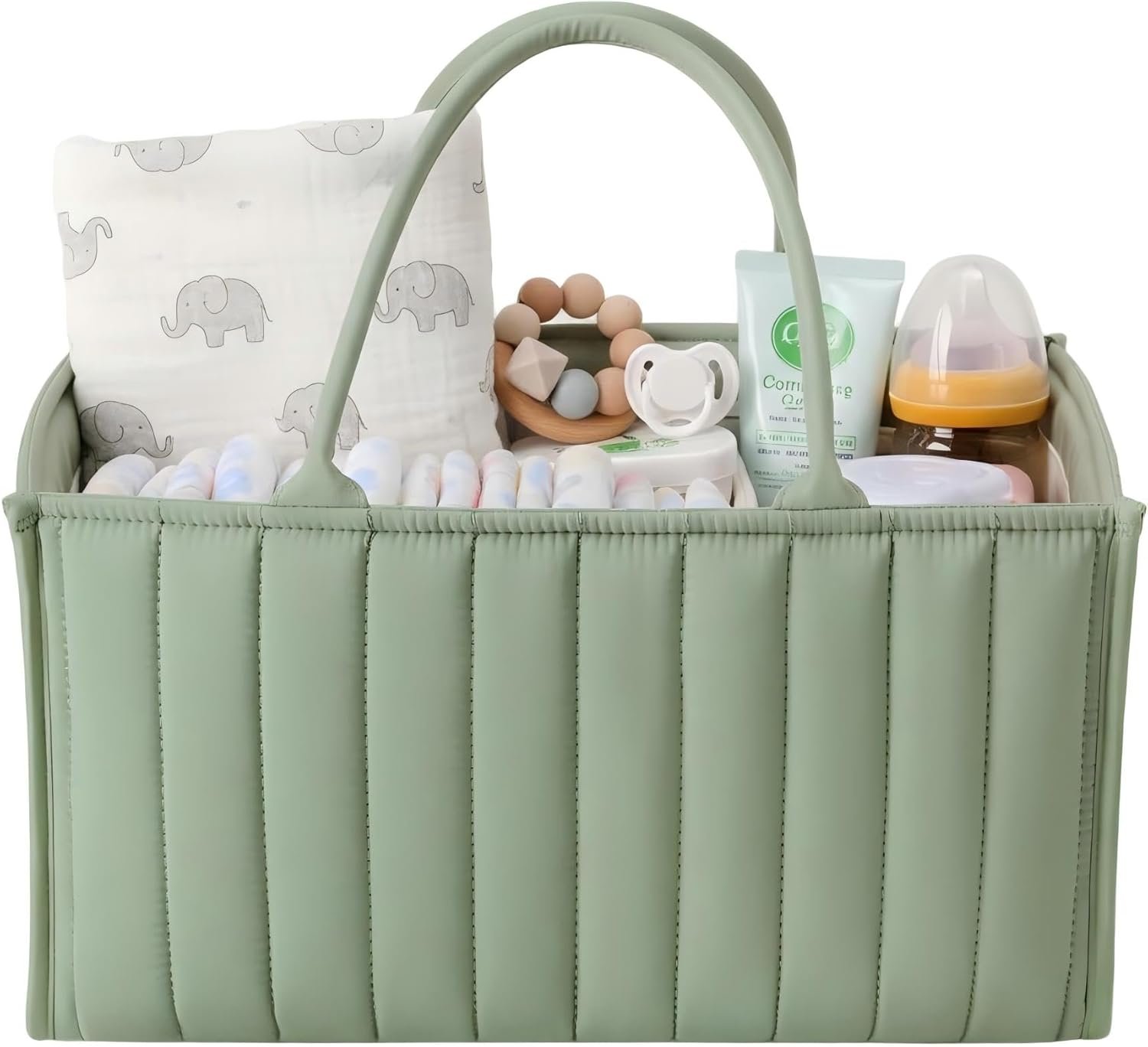 Baby Diaper Caddy Organizer-Large Nursery Storage Basket for Changing Table and Car - Portable Newborn Essentials & Wipes Bin - Gift for Baby Shower and Registry Must-Have (Forest Green)