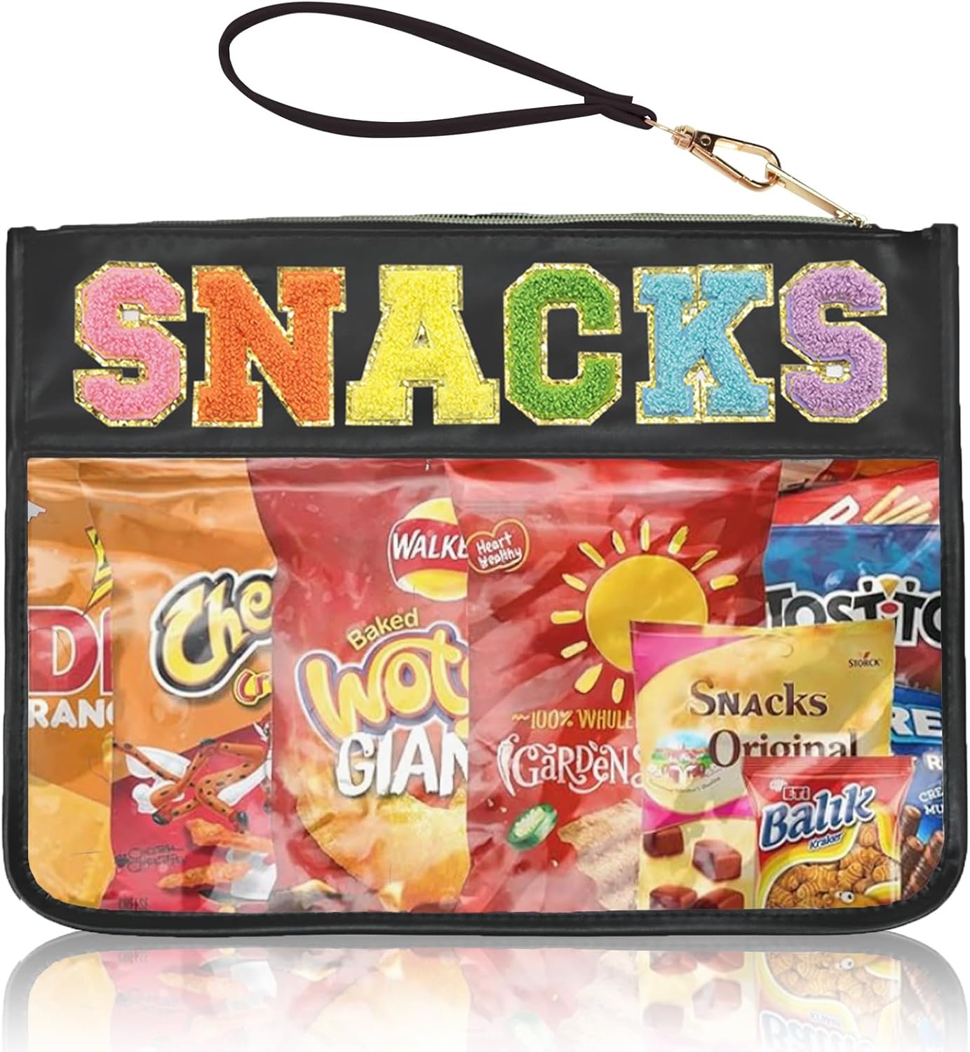 Siwara Snack Bags Clear Pouch Travel Makeup Bag Chenille Letter Bags for Zipper Pouch Clear Cosmetic Bag Clearly Tote Bag Makeup Travel Bags for Women