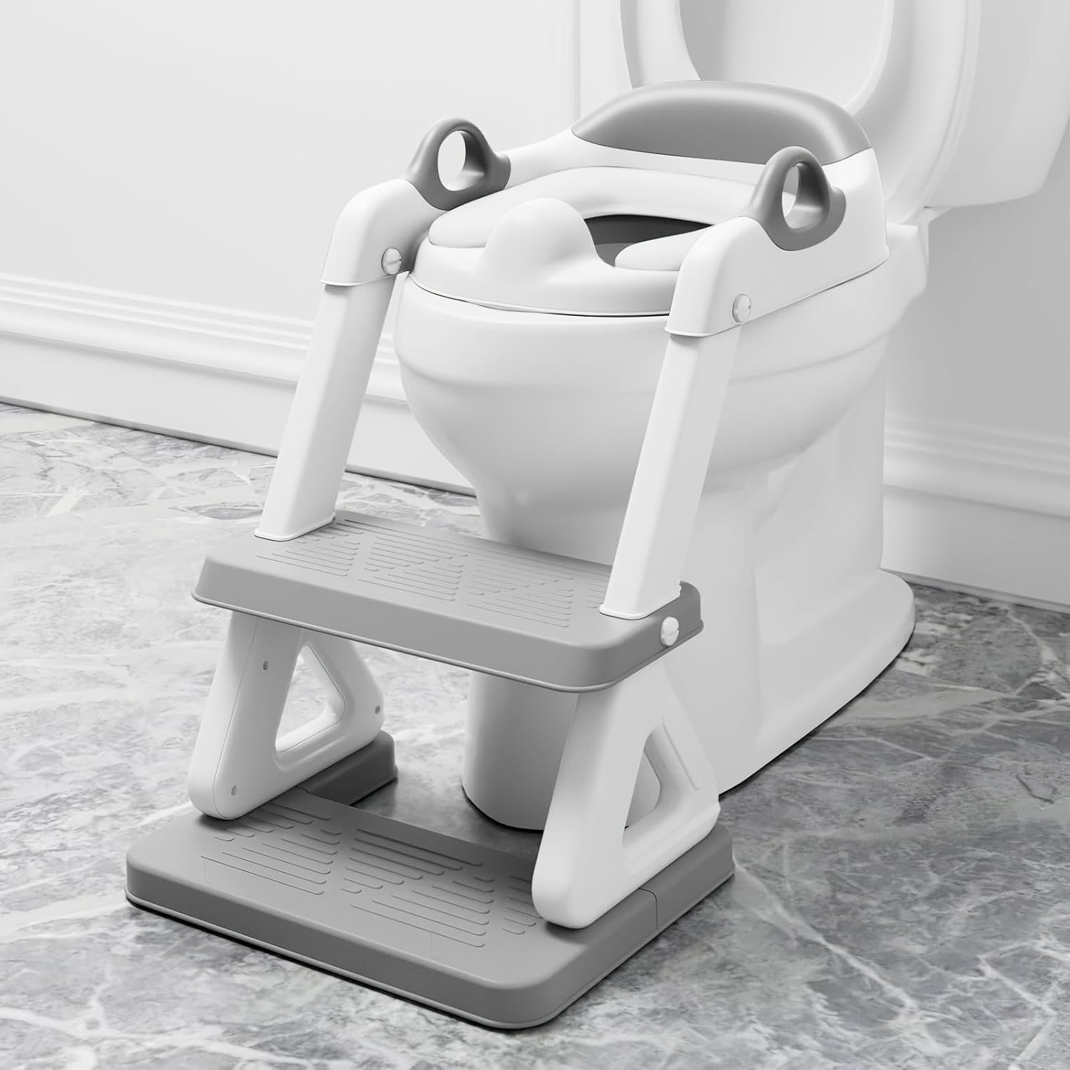 Potty Training Seat with Step Stool Ladder for Kids and Toddler,Wiifo Sturdy Potty Ladder with Soft Padded Cushion for Toddler Boys and Girls(Light Grey) 2026 New Version
