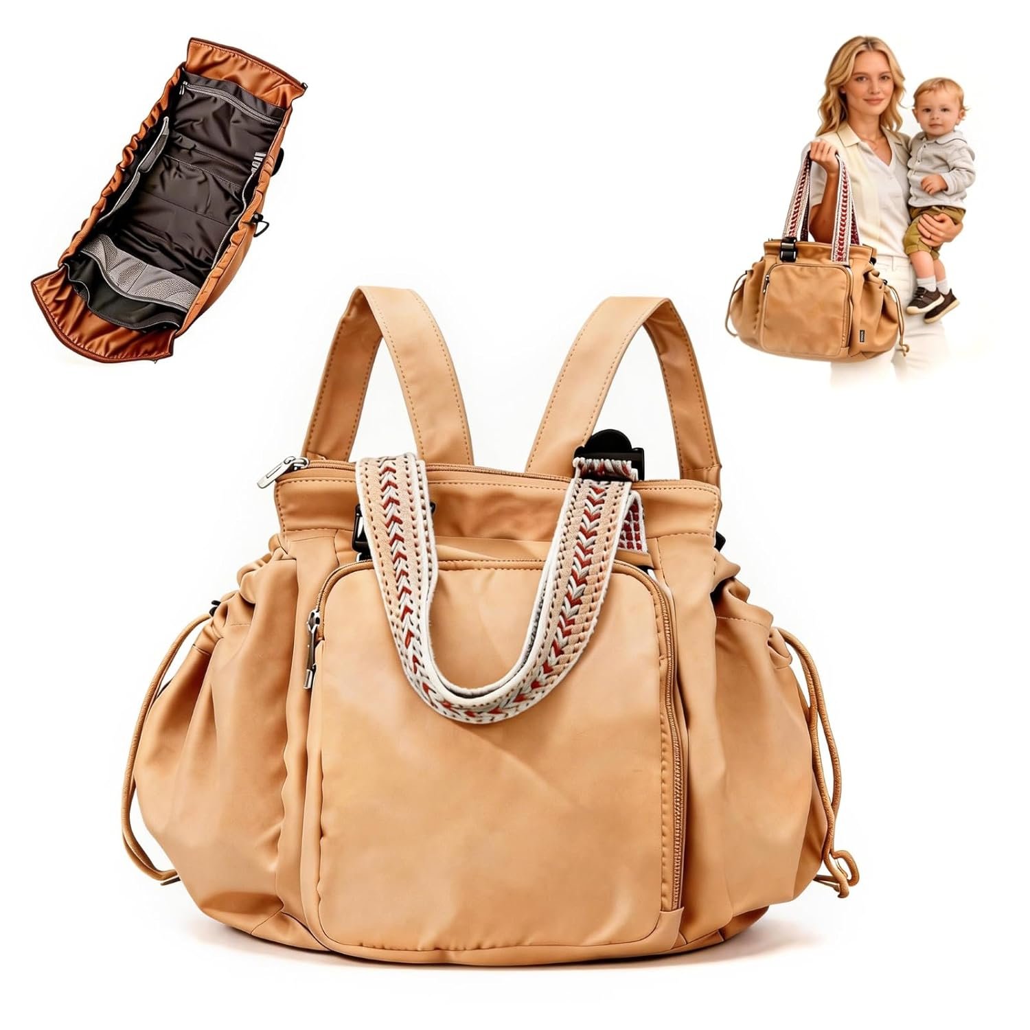 Everyday Bag Tote for Women Large Capacity with 15 Compartments Travel Work Shoulder Bag Convertible Diaper Backpack Organizer Water-Resistant Lay-Flat Hospital Essentials for Teacher Work Daily Use