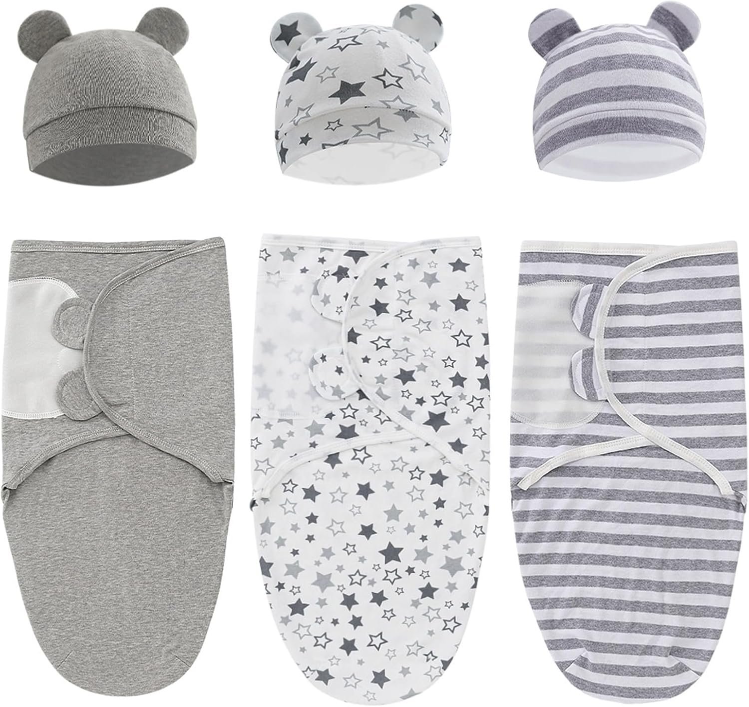 Baby Swaddle Sleep Sack with Hat Set for 0-3 months 3-Pack Soft Cotton Newborn Wearable Swaddle Wrap for Girls Boys