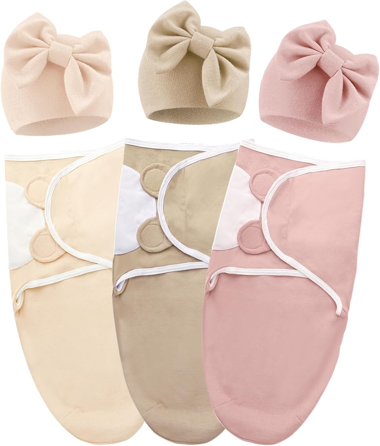 AQOKKA Baby Swaddle Sleep Sacks with Big Bow Hats Cotton Adjustable Swaddle Blankets Wrap Nursery Swaddles for Newborns Boy Girl Infant 0-3 Months
