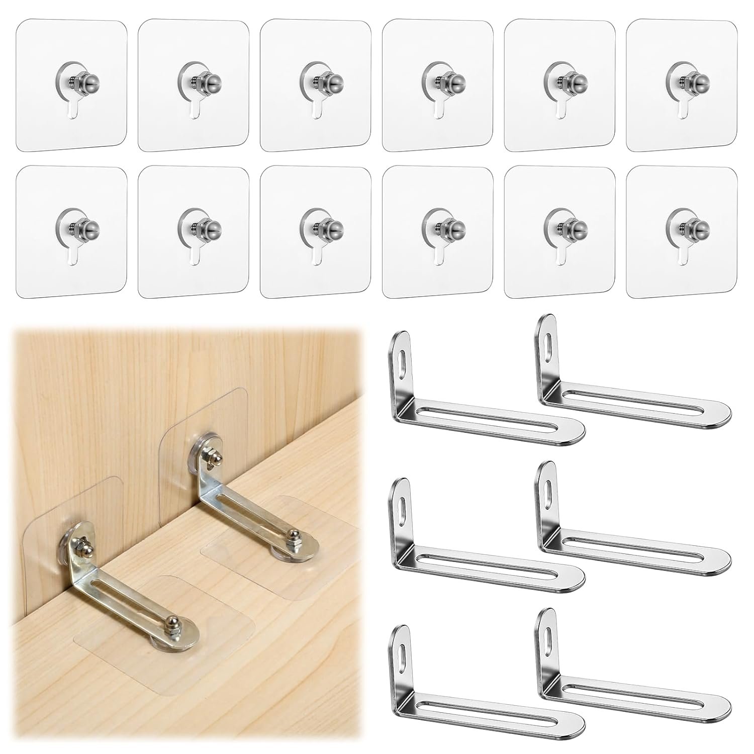 Adhesive Furniture Wall Anchors, Anti Tip Furnitures Straps No Drill 6 Packs Furniture Anchors Kit Furnitures Wall Safety Straps for Baby Proofing Cabinet Bookcase Dresser