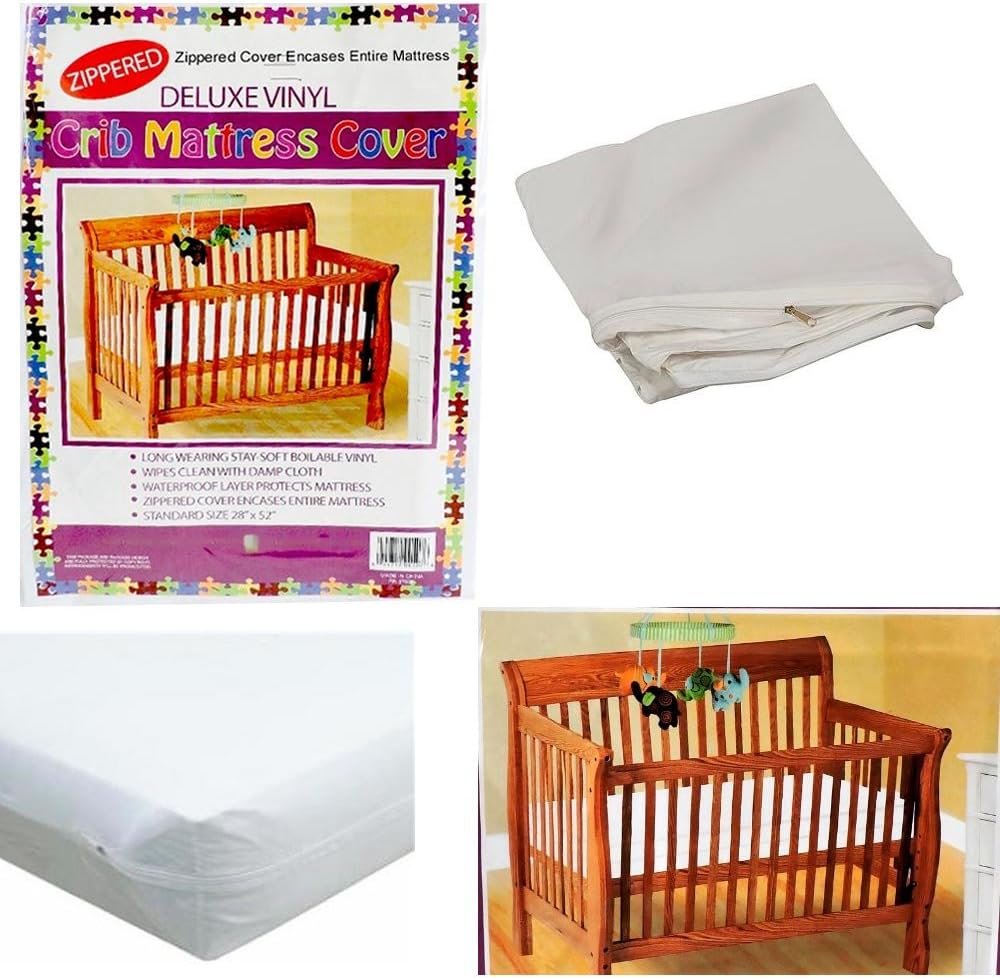Deluxe Vinyl Zippered Crib Mattress Cover Full Encasement 28" x 52" Standard Size Waterproof White