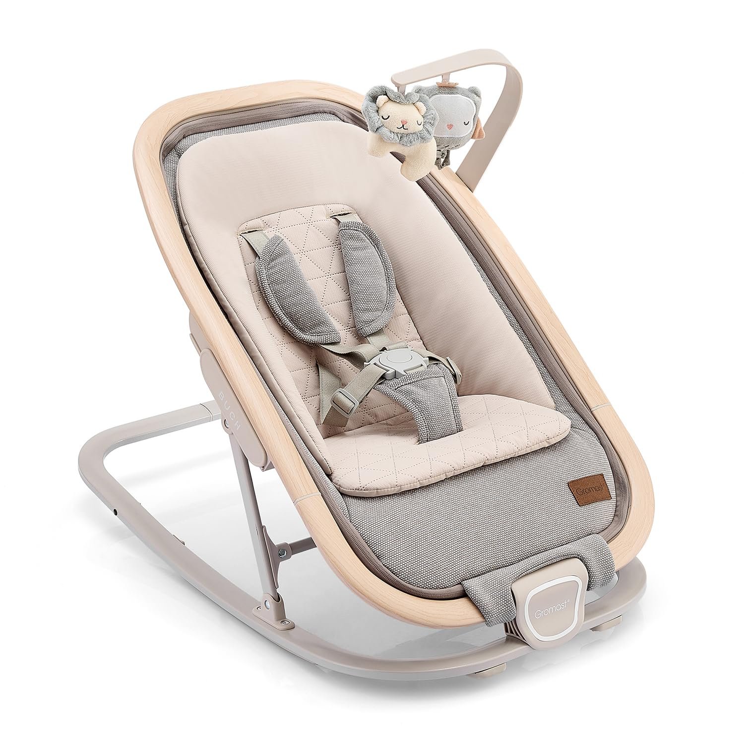 Gromast 2-in-1 Baby Bouncer Seat for Infants, Portable Baby Rocker with 3 Adjustable Backrest Positions & Travel Bag - Light Gray
