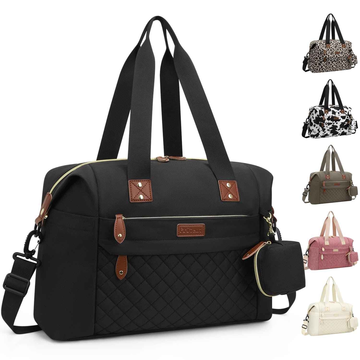 Pritent Diaper Bag Tote, Diaper Baby Bags with Pacifier Case, Shoulder Straps, Stroller Clips, Waterproof Large Mommy Maternity Travel Baby Tote for Mom and Dad, black
