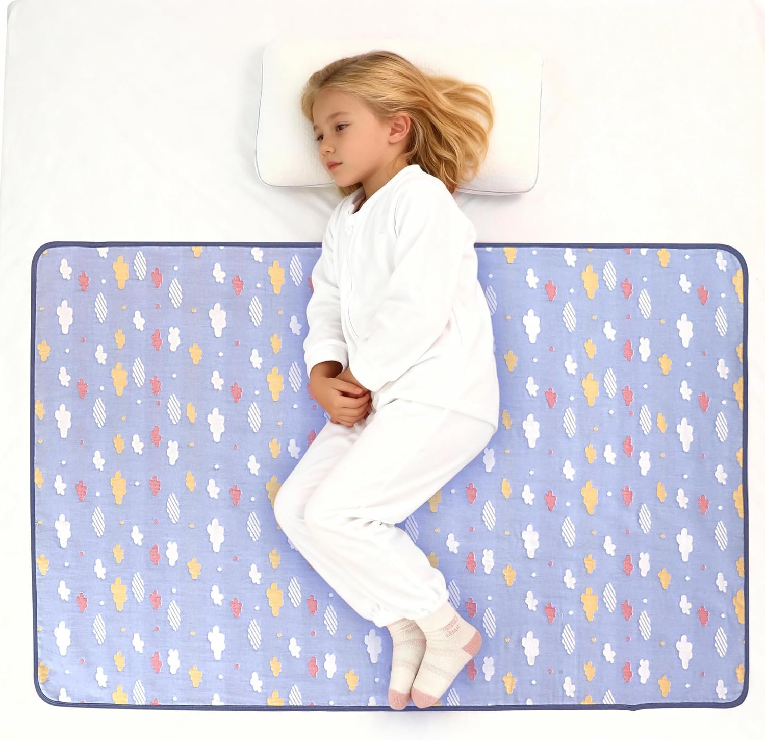 Pee Pads for Kids, Toddler Bed Mattress Protector - Waterproof Washable Bedwetting Potty Training, Reusable Crib Protector Cover and Incontinence Mats for Sheets(​ ​​Blue Cloud​, 34 x 52 Inch)
