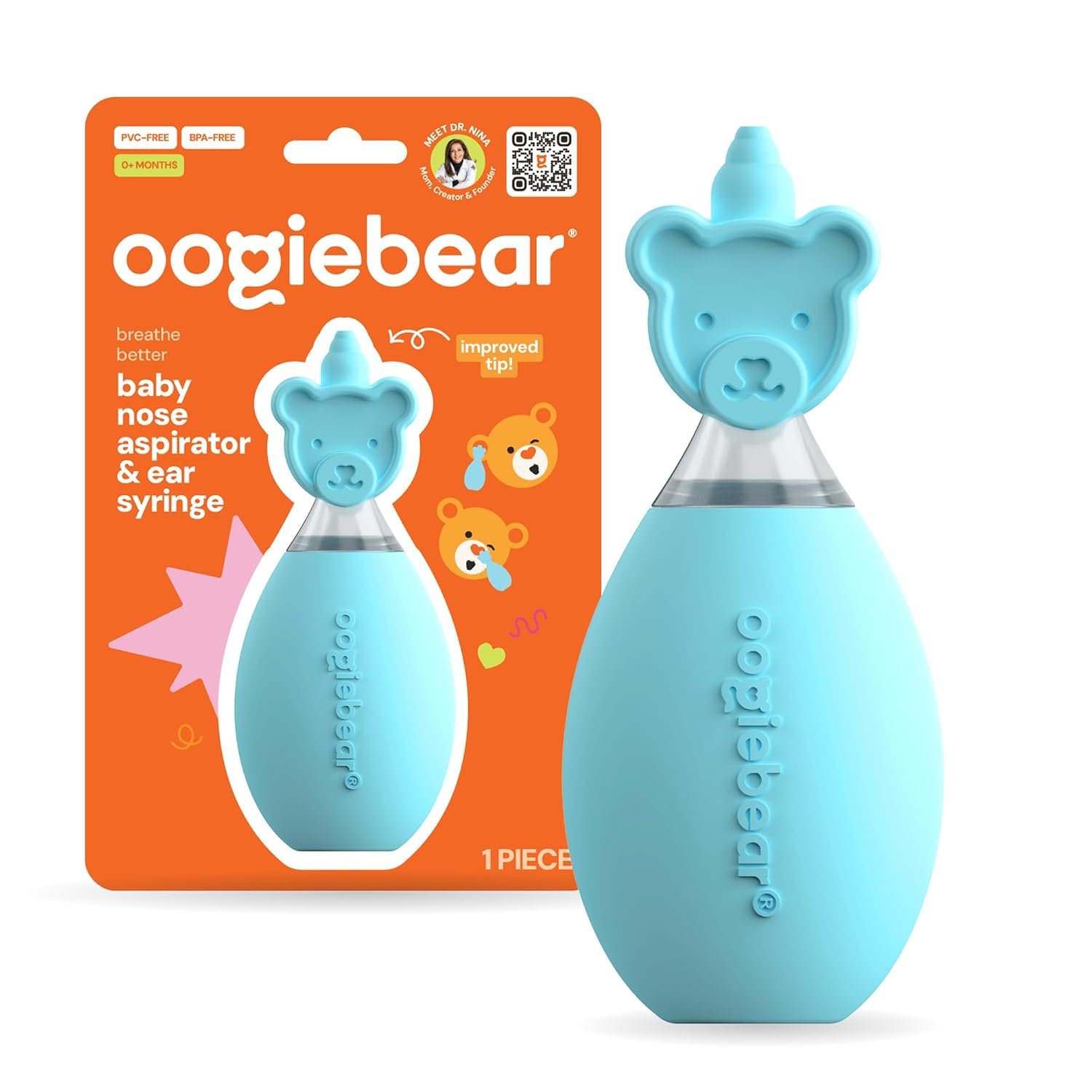 oogiebear: Baby Nasal Aspirator - Safe Booger & Earwax Remover for Newborns, Infants, Toddlers - Better Syringe, Airtight Suction, Nose Sucker - Essential Baby Stuff, Diaper Bag Must-Haves, Blue